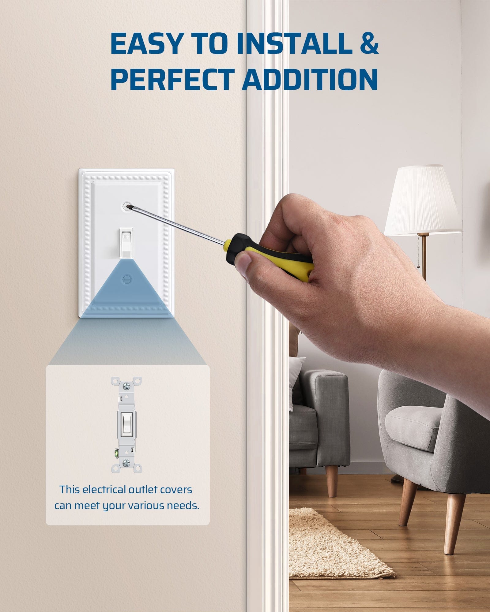 DEWENWILS 4 Pack Metal Outlet Covers, Single Toggle Wall Plate Cover, Classic White Finish Light Switch Cover Plates, 4.92"×3.14" Sunken Pearls Decorative Wall Plates Electrical Outlets-HTWP03C