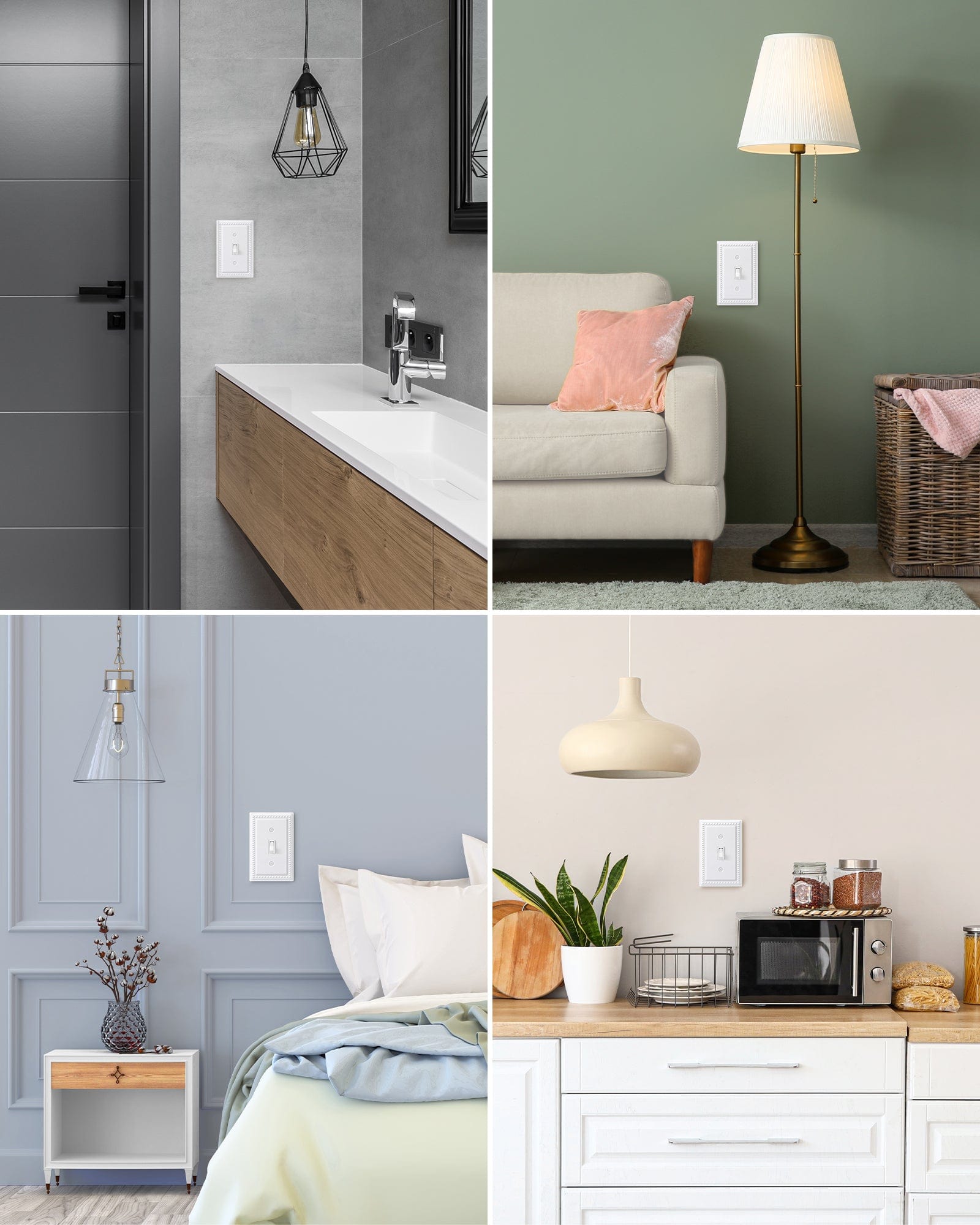 DEWENWILS 4 Pack Metal Outlet Covers, Single Toggle Wall Plate Cover, Classic White Finish Light Switch Cover Plates, 4.92"×3.14" Sunken Pearls Decorative Wall Plates Electrical Outlets-HTWP03C