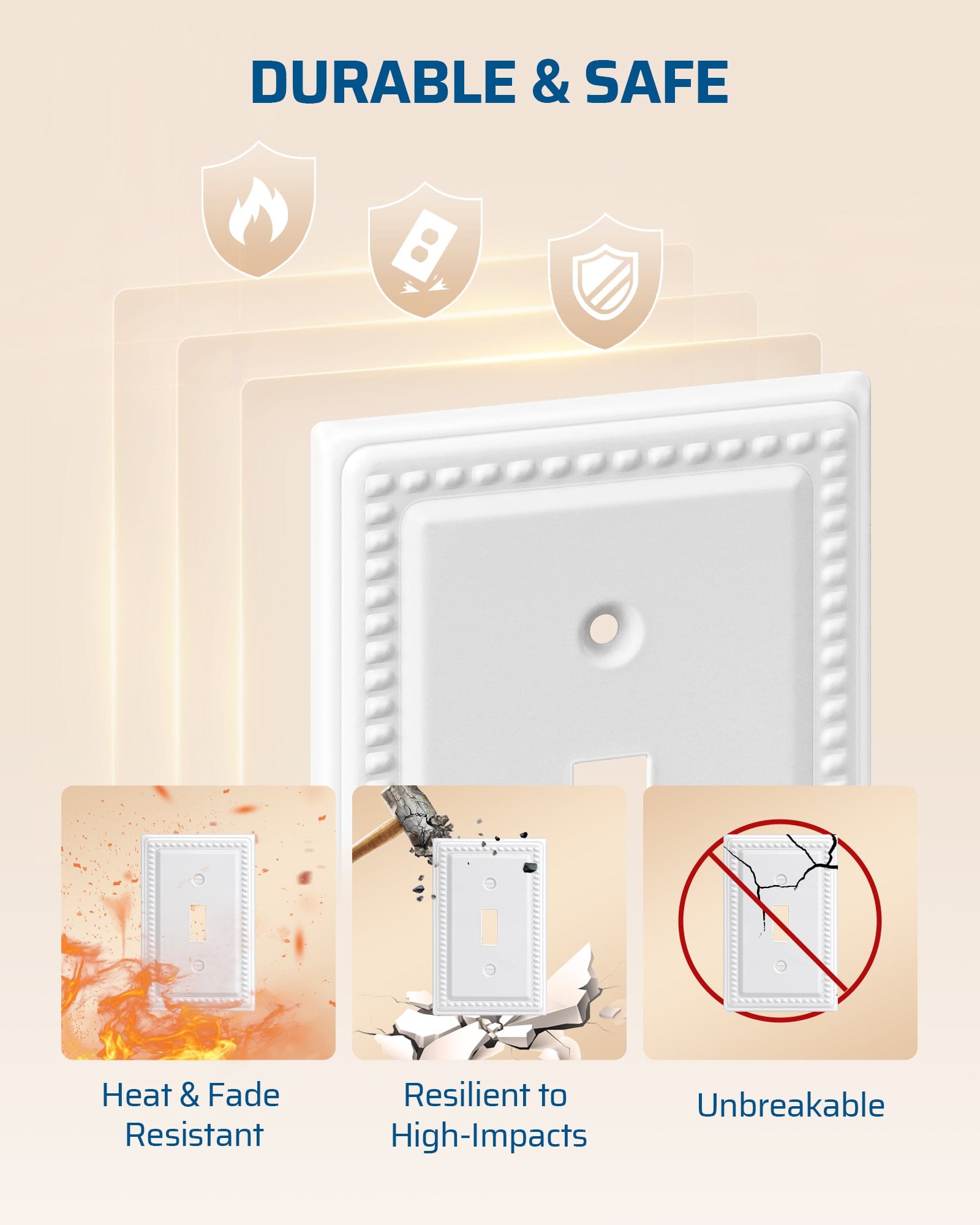 DEWENWILS 4 Pack Metal Outlet Covers, Single Toggle Wall Plate Cover, Classic White Finish Light Switch Cover Plates, 4.92"×3.14" Sunken Pearls Decorative Wall Plates Electrical Outlets-HTWP03C