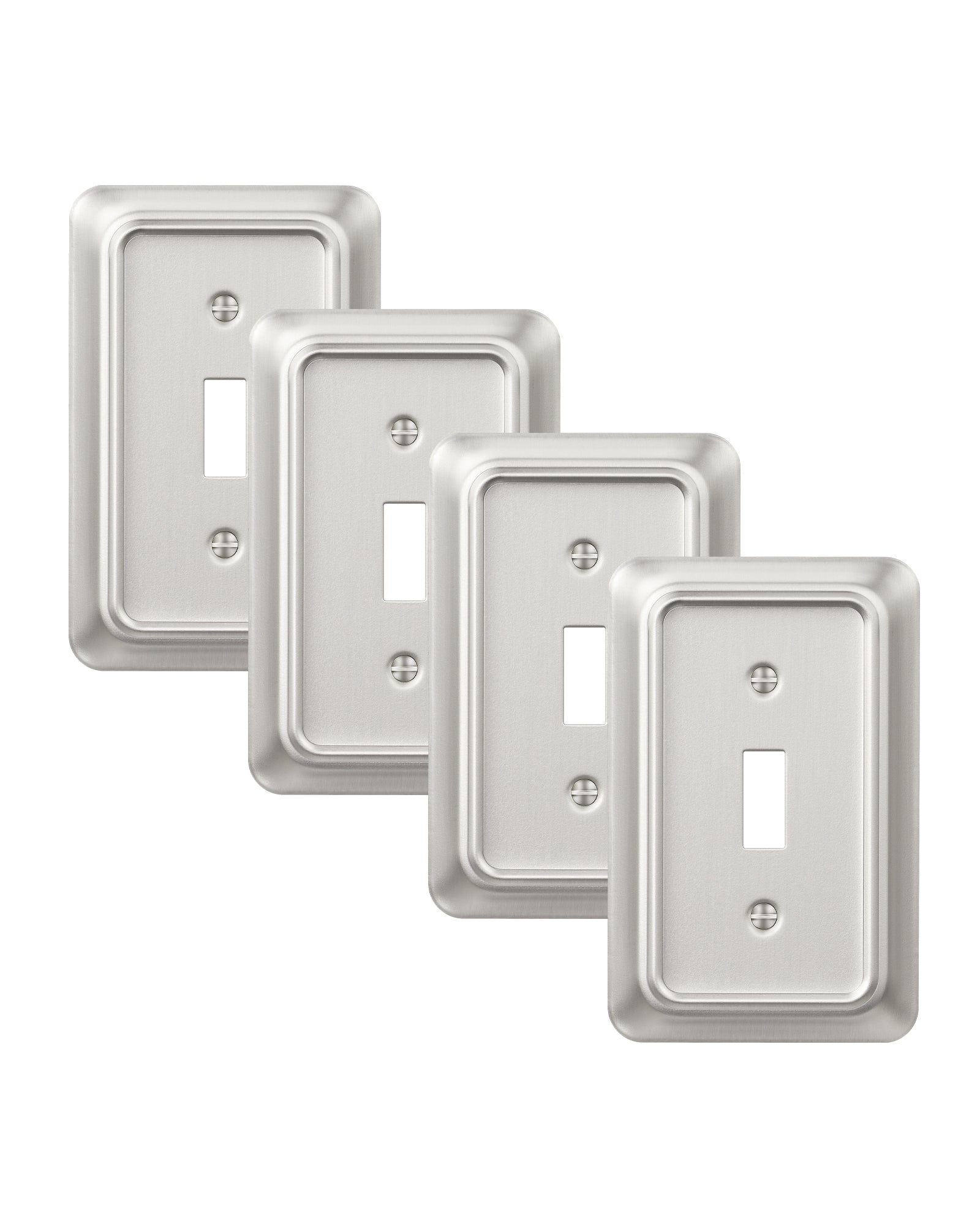 DEWENWILS 4-Pack Brushed Nickel Outlet Covers & Switch Plates — Decorative Metal Wall Plates, Round Corner Design for Toggle Light Switches (1-Gang Standard Size)-HTWP06A