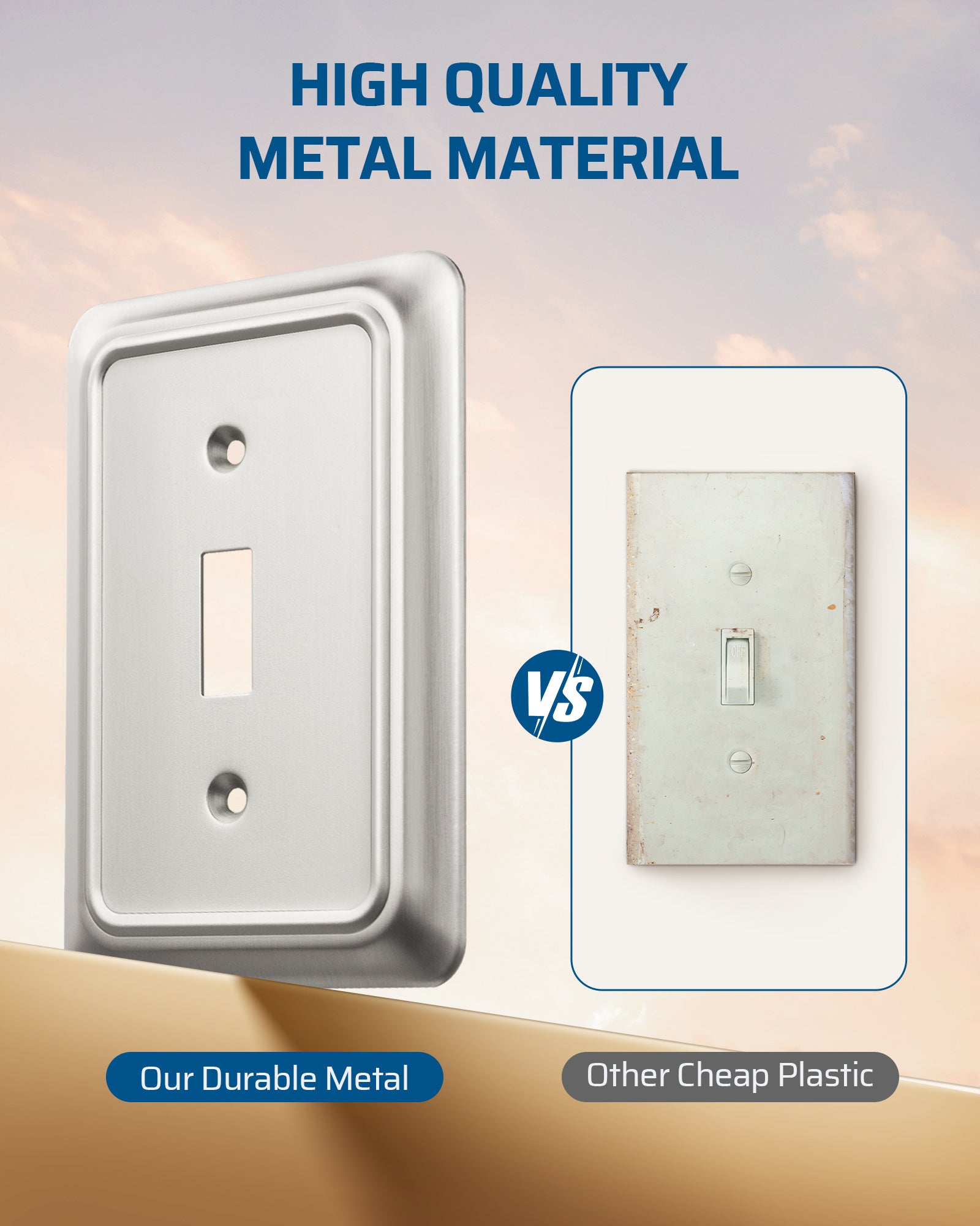 DEWENWILS 4-Pack Brushed Nickel Outlet Covers & Switch Plates — Decorative Metal Wall Plates, Round Corner Design for Toggle Light Switches (1-Gang Standard Size)-HTWP06A