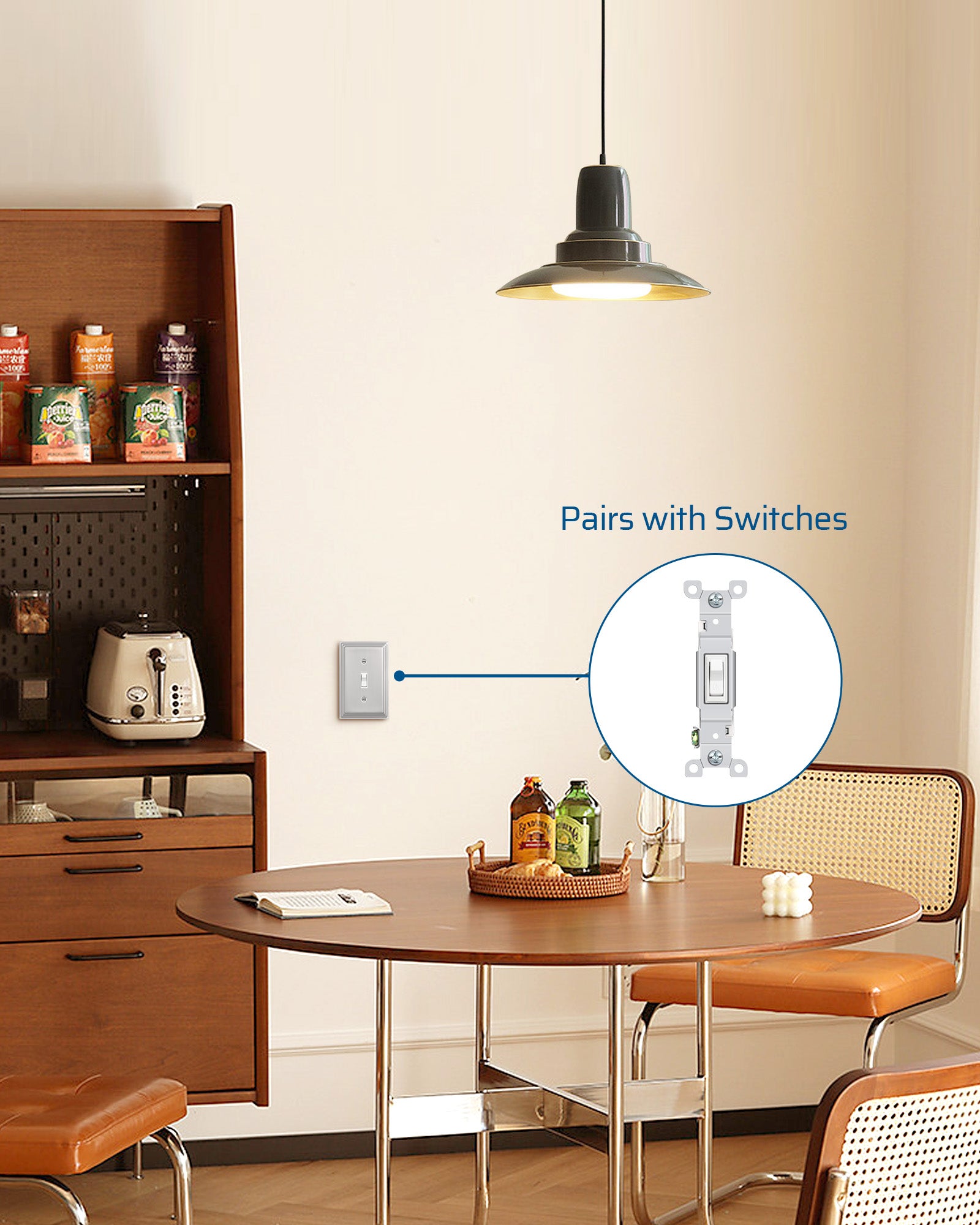 DEWENWILS 4-Pack Brushed Nickel Outlet Covers & Switch Plates — Decorative Metal Wall Plates for Toggle Light Switches (1-Gang Standard Size)-HTWP07A
