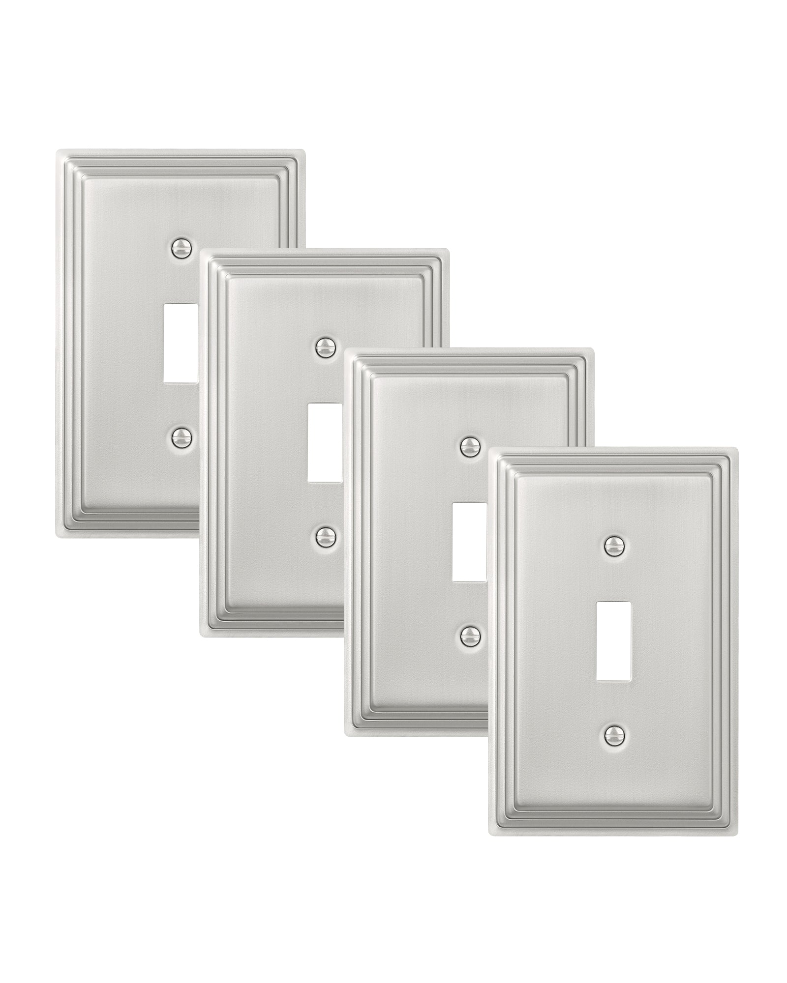 DEWENWILS 4-Pack Brushed Nickel Outlet Covers & Switch Plates — Decorative Metal Wall Plates for Toggle Light Switches (1-Gang Standard Size)-HTWP07A