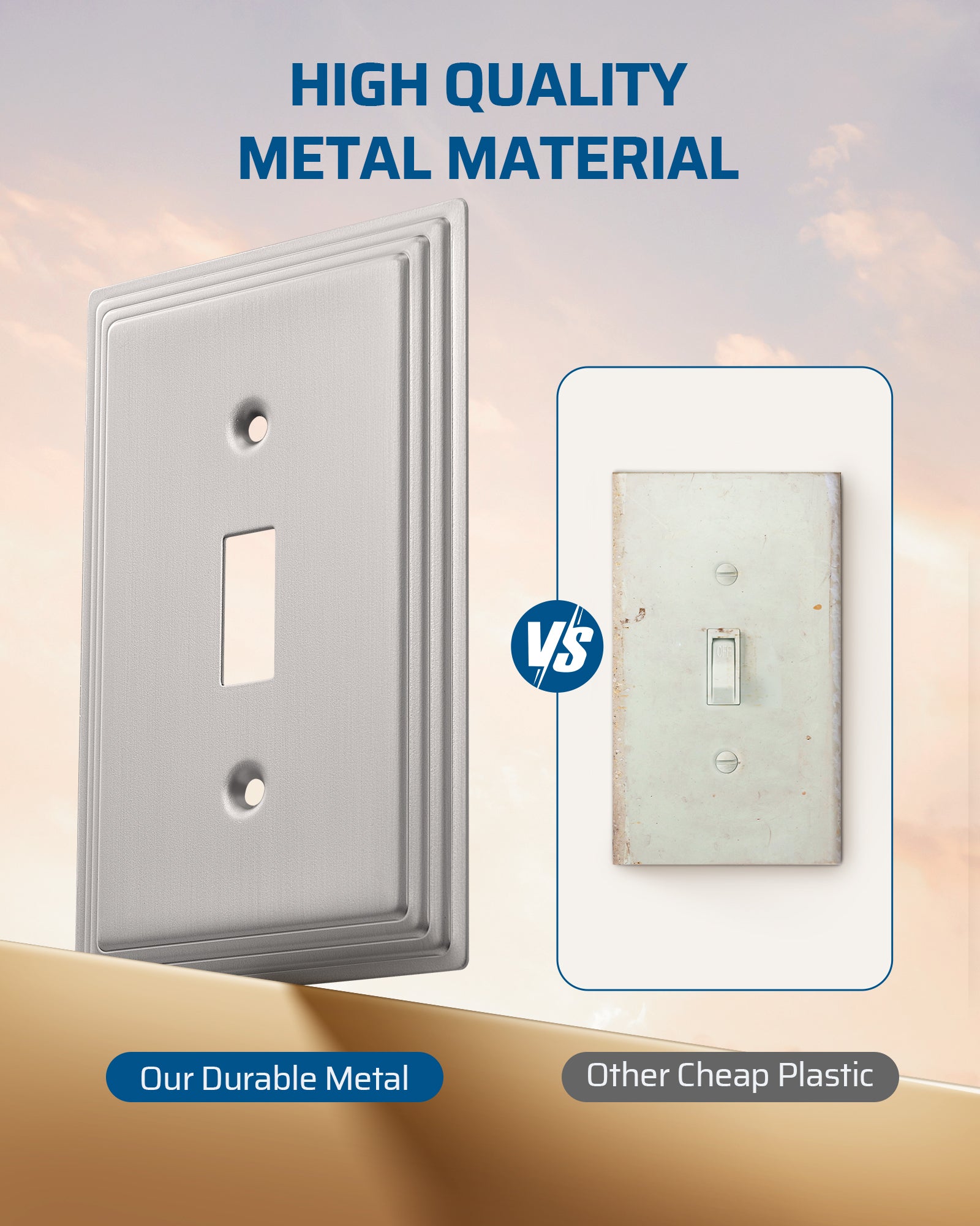 DEWENWILS 4-Pack Brushed Nickel Outlet Covers & Switch Plates — Decorative Metal Wall Plates for Toggle Light Switches (1-Gang Standard Size)-HTWP07A