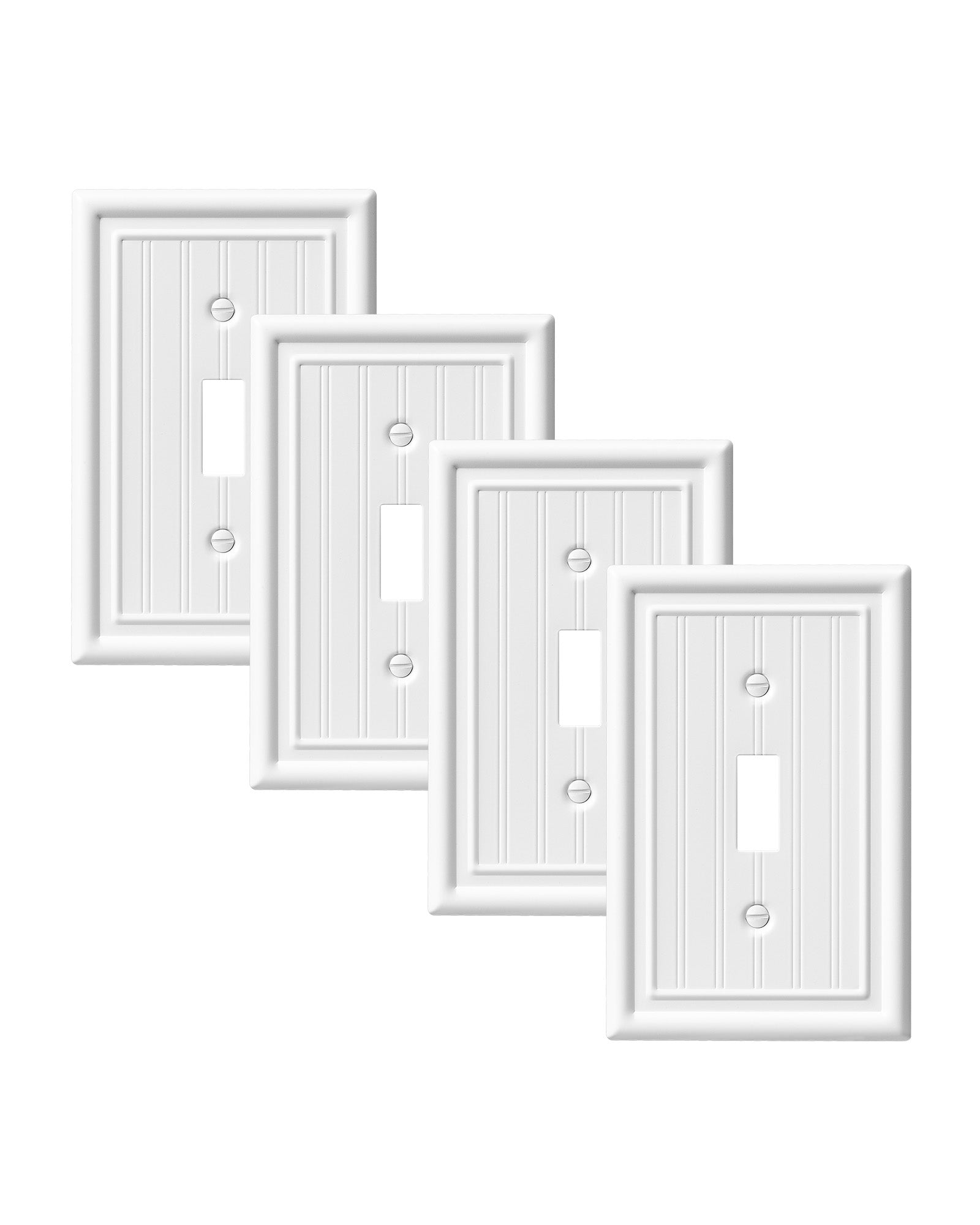 DEWENWILS 4-Pack White Outlet Covers & Switch Plates — Decorative Metal Wall Plates for Toggle Light Switches (1-Gang Standard Size)-HTWP08C