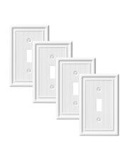 DEWENWILS 4-Pack White Outlet Covers & Switch Plates — Decorative Metal Wall Plates for Toggle Light Switches (1-Gang Standard Size)-HTWP08C