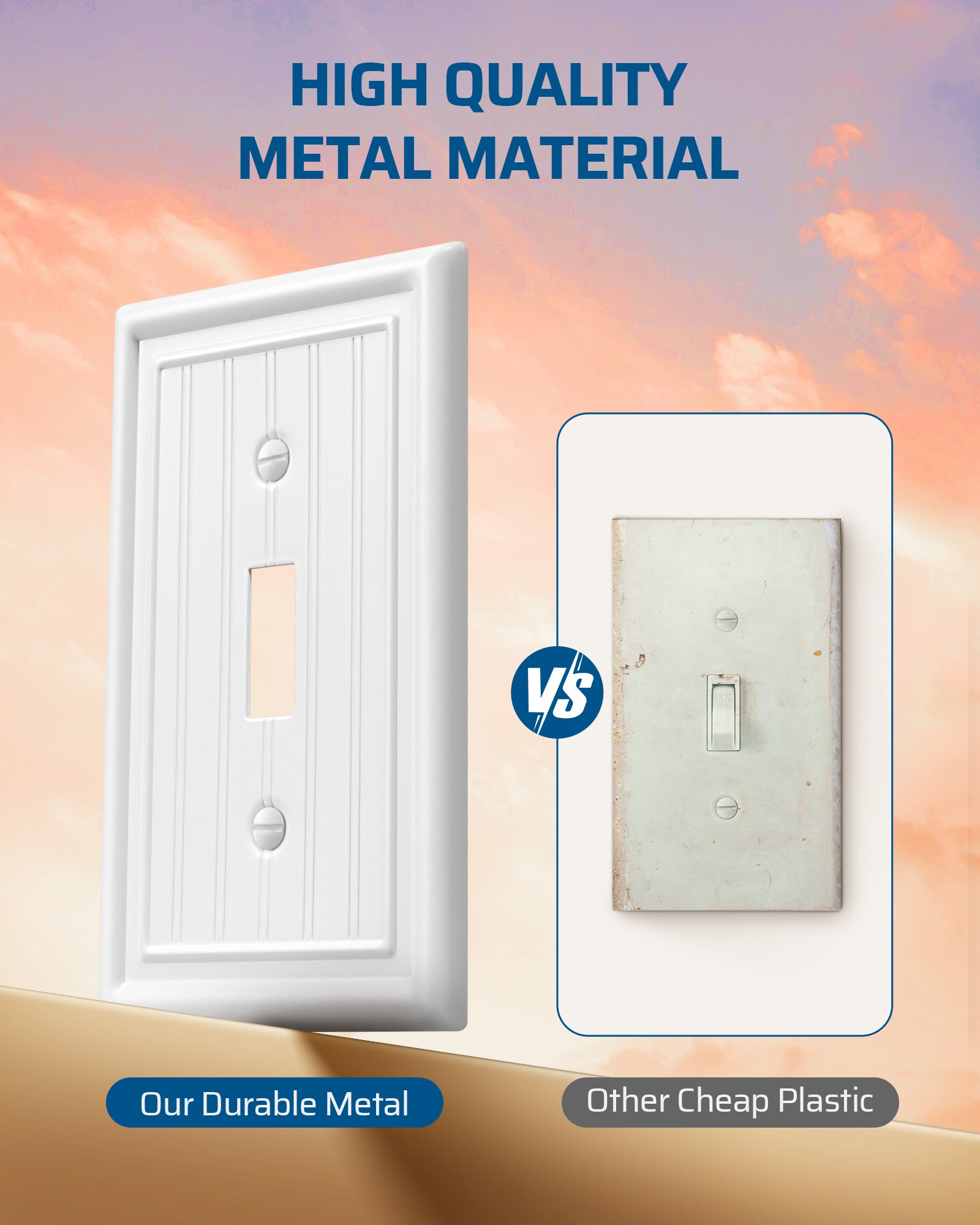 DEWENWILS 4-Pack White Outlet Covers & Switch Plates — Decorative Metal Wall Plates for Toggle Light Switches (1-Gang Standard Size)-HTWP08C