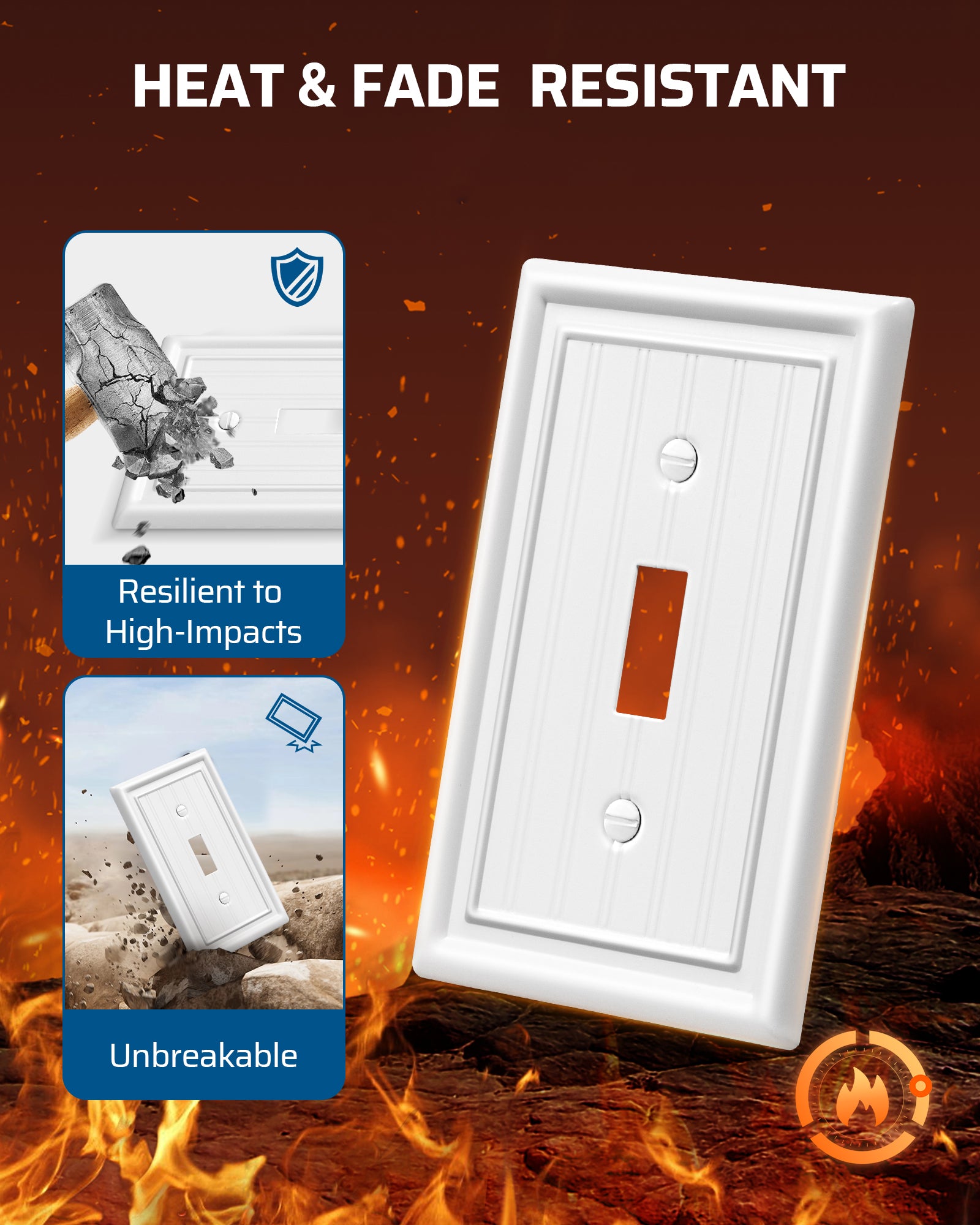 DEWENWILS 4-Pack White Outlet Covers & Switch Plates — Decorative Metal Wall Plates for Toggle Light Switches (1-Gang Standard Size)-HTWP08C