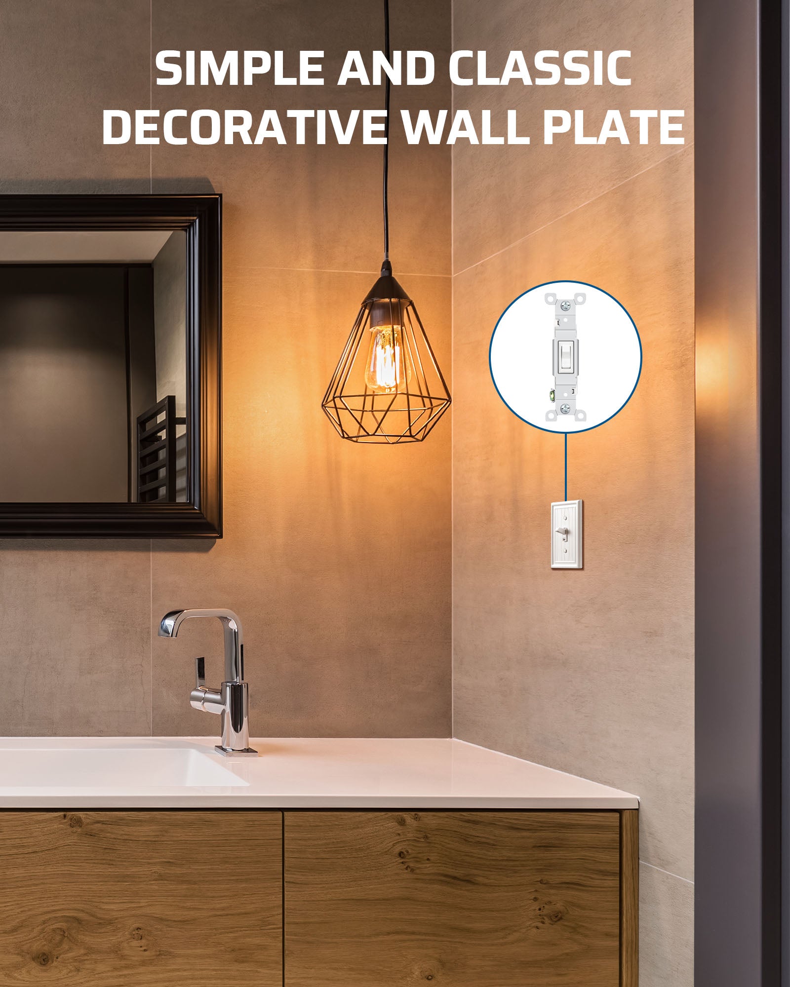 DEWENWILS 4-Pack White Outlet Covers & Switch Plates — Decorative Metal Wall Plates for Toggle Light Switches (1-Gang Standard Size)-HTWP08C