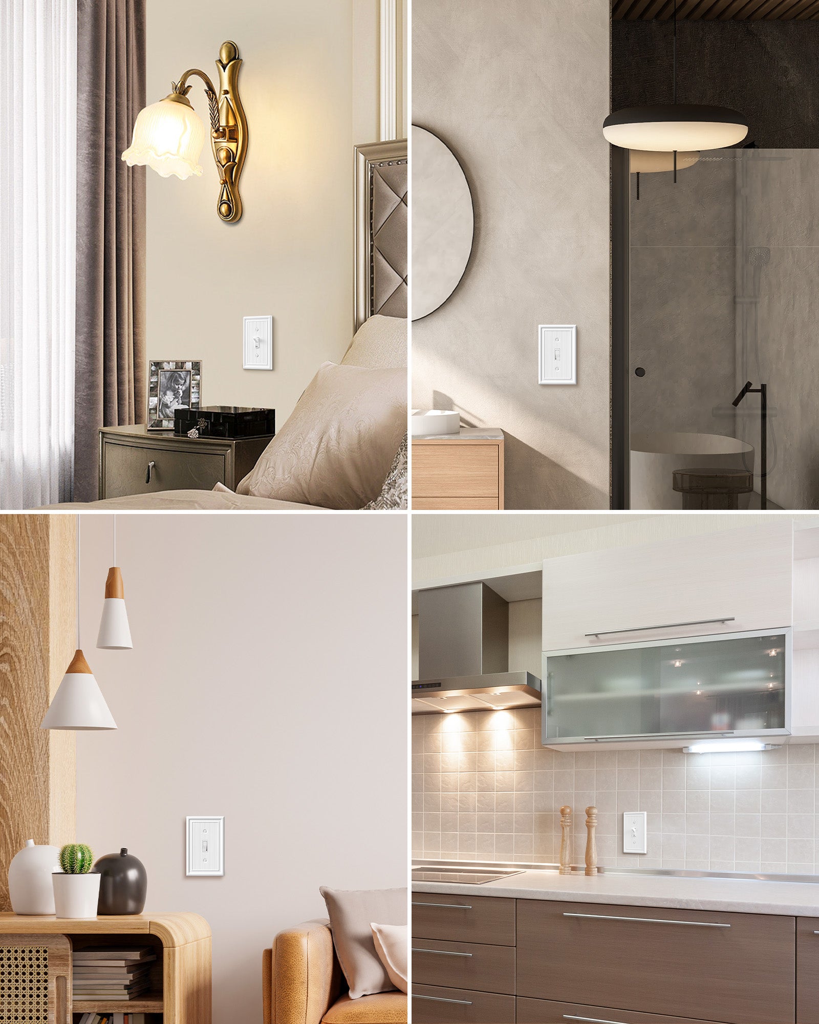 DEWENWILS 4-Pack White Outlet Covers & Switch Plates — Decorative Metal Wall Plates for Toggle Light Switches (1-Gang Standard Size)-HTWP08C