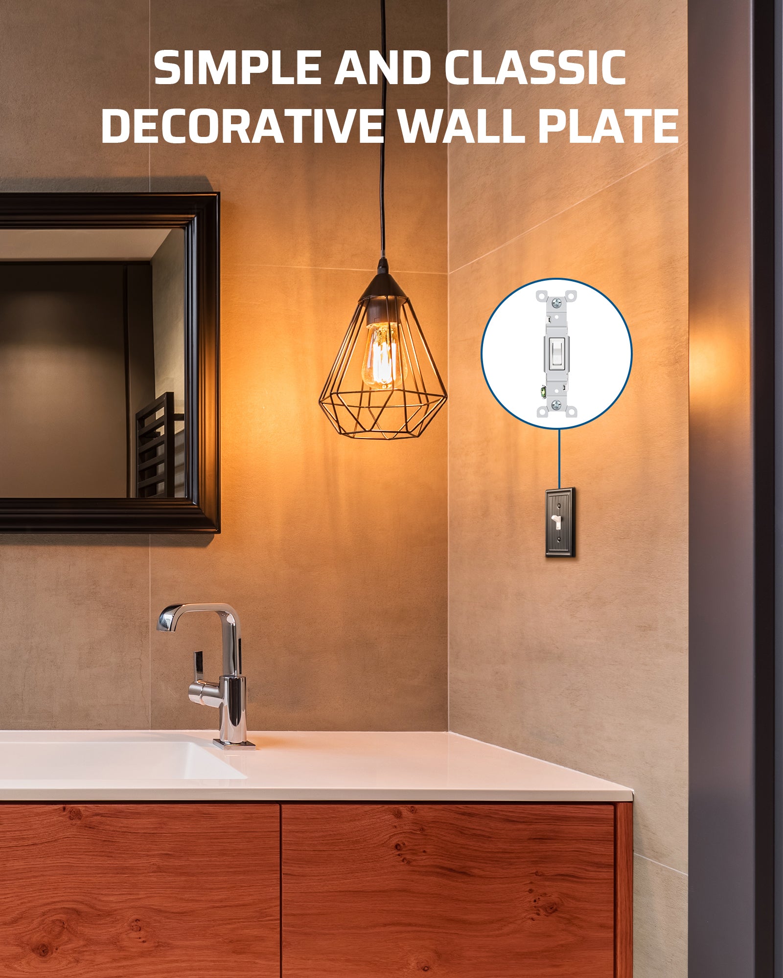 DEWENWILS 4-Pack Black Outlet Covers & Switch Plates — Decorative Metal Wall Plates for Toggle Light Switches (1-Gang Standard Size)-HTWP08D