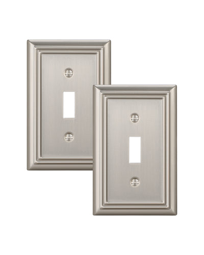 DEWENWILS Single Toggle Wall Plates, Brushed Nickel Metal Light Switch Cover Plates, 4.92" x 3.14" Outlet Wall Plates, Switch Plate Covers for Home Decor, 2 Pack-HTWP12A
