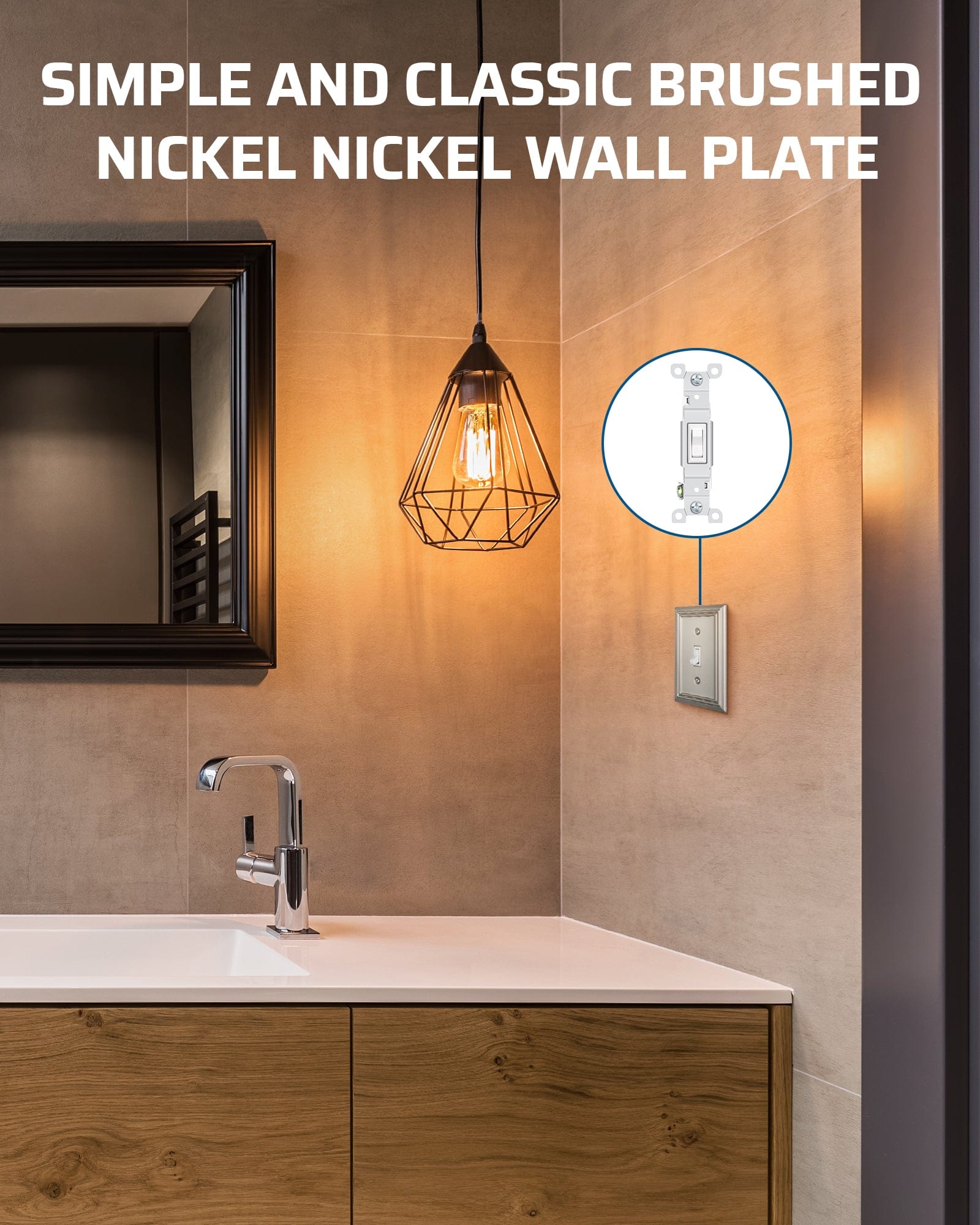 DEWENWILS Single Toggle Wall Plates, Brushed Nickel Metal Light Switch Cover Plates, 4.92" x 3.14" Outlet Wall Plates, Switch Plate Covers for Home Decor, 2 Pack-HTWP12A