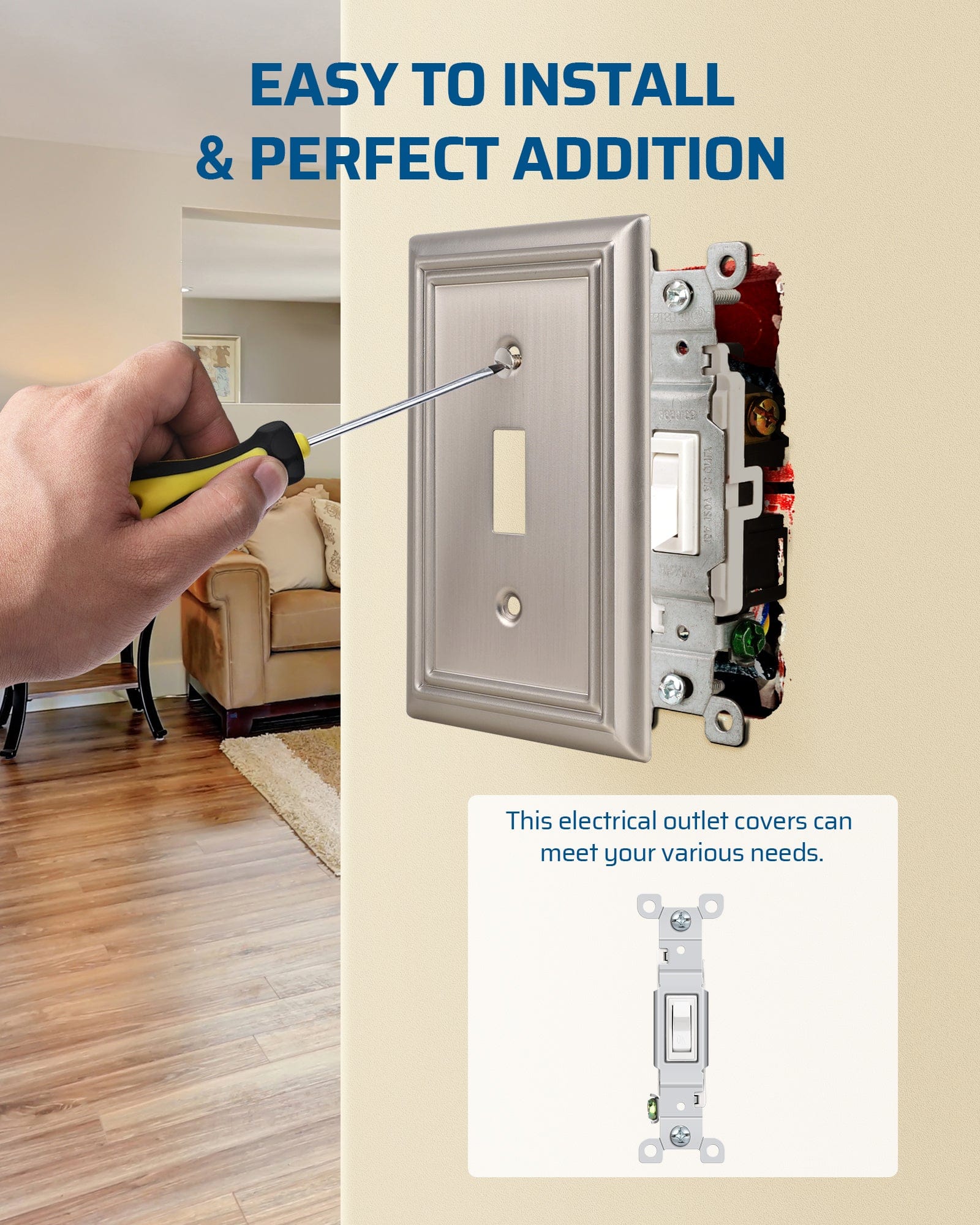 DEWENWILS Single Toggle Wall Plates, Brushed Nickel Metal Light Switch Cover Plates, 4.92" x 3.14" Outlet Wall Plates, Switch Plate Covers for Home Decor, 2 Pack-HTWP12A