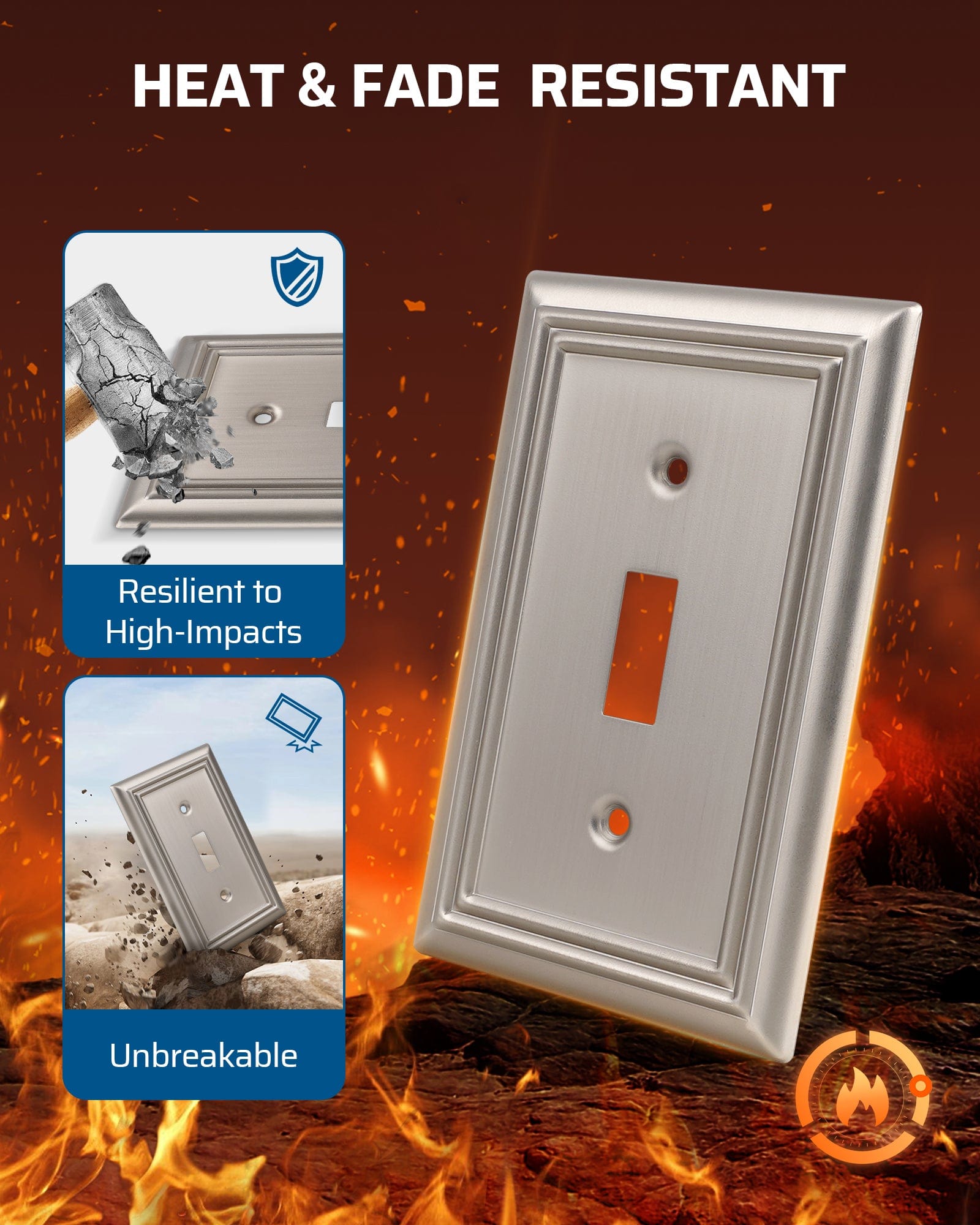 DEWENWILS Single Toggle Wall Plates, Brushed Nickel Metal Light Switch Cover Plates, 4.92" x 3.14" Outlet Wall Plates, Switch Plate Covers for Home Decor, 2 Pack-HTWP12A