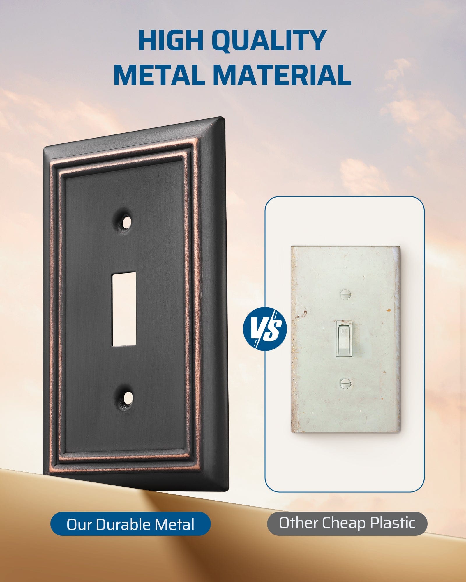 DEWENWILS Single Toggle Wall Plates, Aged Bronze Metal Light Switch Cover Plates, 4.92" x 3.14" Outlet Wall Plates, Switch Plate Covers for Home Decor, 2 Pack-HTWP12B