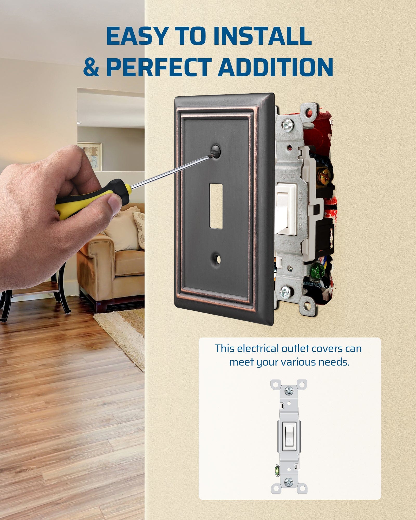 DEWENWILS Single Toggle Wall Plates, Aged Bronze Metal Light Switch Cover Plates, 4.92" x 3.14" Outlet Wall Plates, Switch Plate Covers for Home Decor, 2 Pack-HTWP12B