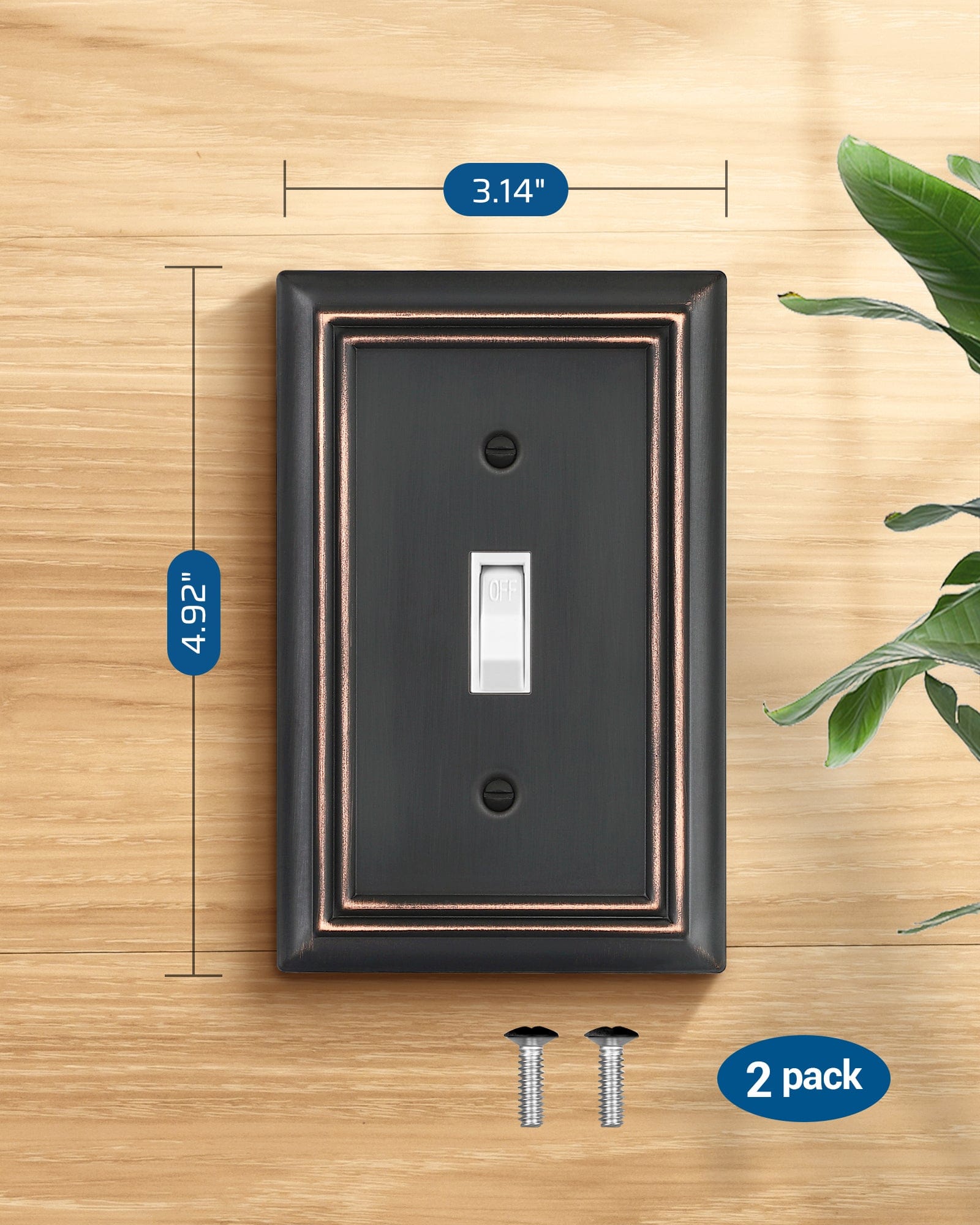 DEWENWILS Single Toggle Wall Plates, Aged Bronze Metal Light Switch Cover Plates, 4.92" x 3.14" Outlet Wall Plates, Switch Plate Covers for Home Decor, 2 Pack-HTWP12B