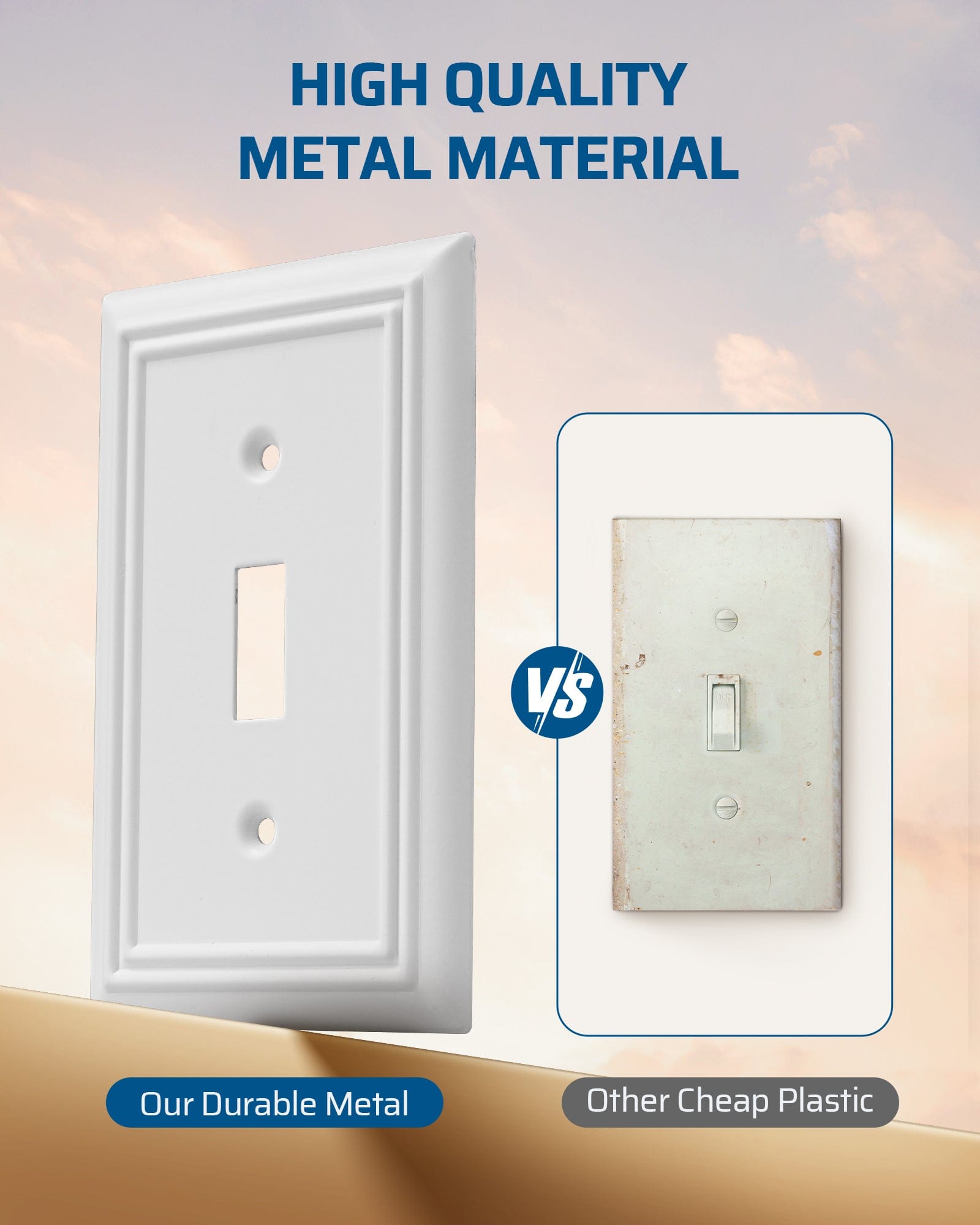 DEWENWILS Single Toggle Wall Plates, White Metal Light Switch Cover Plates, 4.92" x 3.14" Outlet Wall Plates, Switch Plate Covers for Home Decor, 2 Pack-HTWP12C