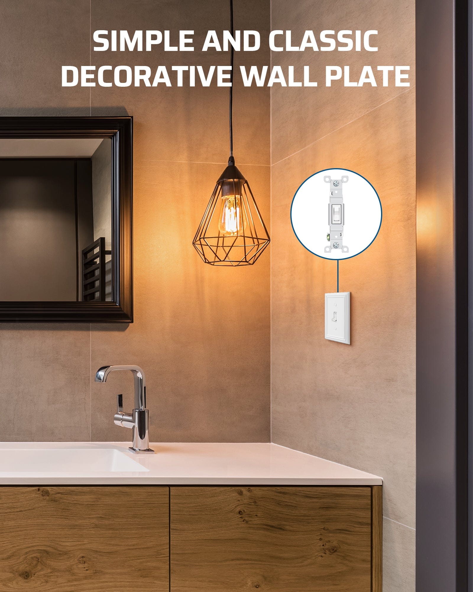 DEWENWILS Single Toggle Wall Plates, White Metal Light Switch Cover Plates, 4.92" x 3.14" Outlet Wall Plates, Switch Plate Covers for Home Decor, 2 Pack-HTWP12C