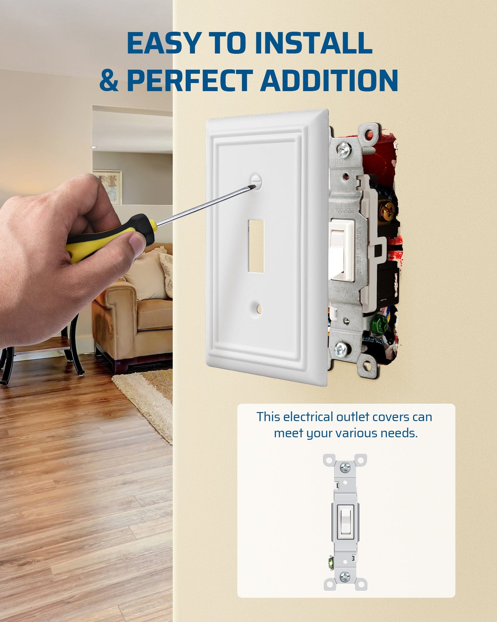 DEWENWILS Single Toggle Wall Plates, White Metal Light Switch Cover Plates, 4.92" x 3.14" Outlet Wall Plates, Switch Plate Covers for Home Decor, 2 Pack-HTWP12C