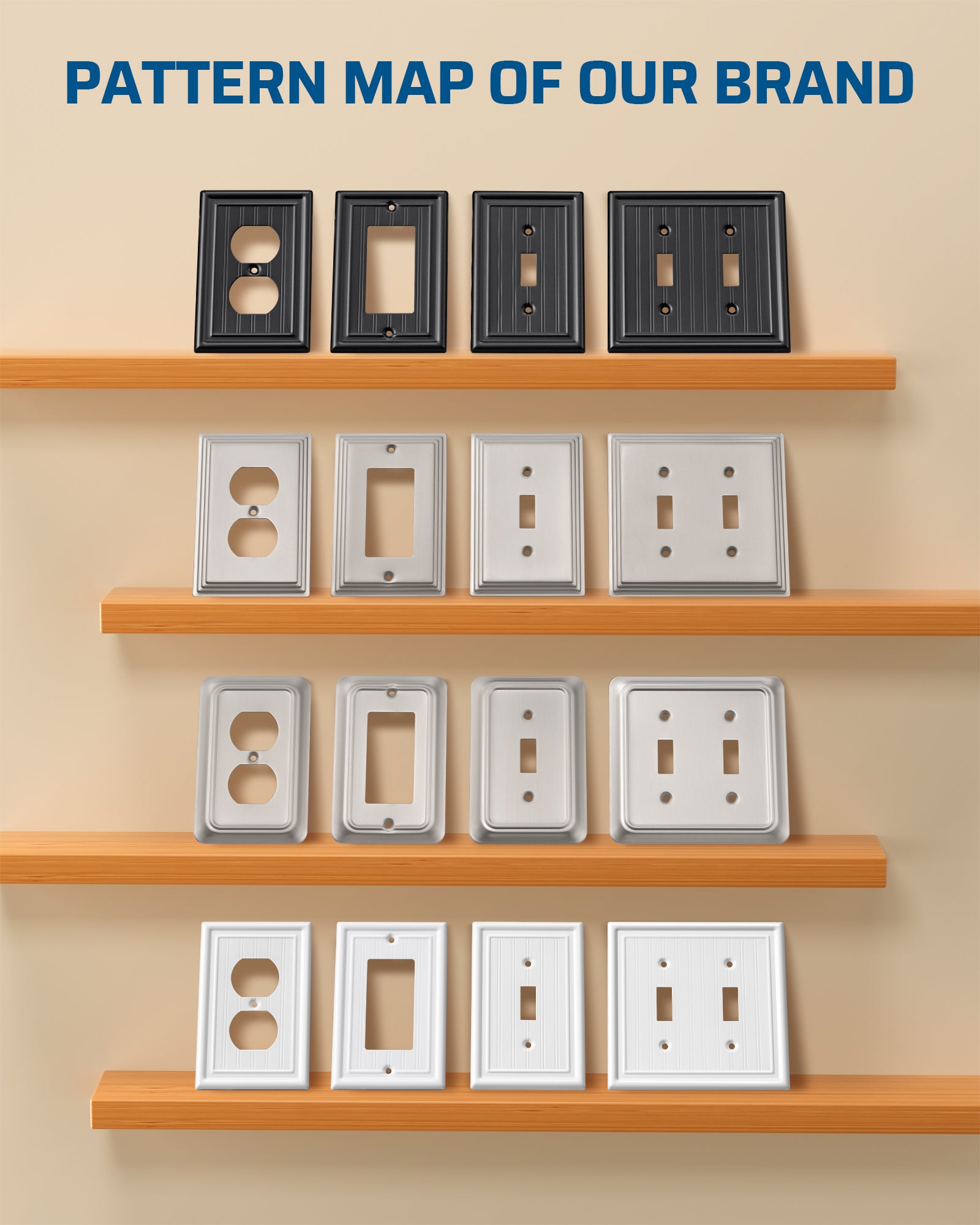 DEWENWILS 4-Pack White Outlet Covers & Switch Plates — Decorative Metal Wall Plates for Toggle Light Switches (1-Gang Standard Size)-HTWP08C