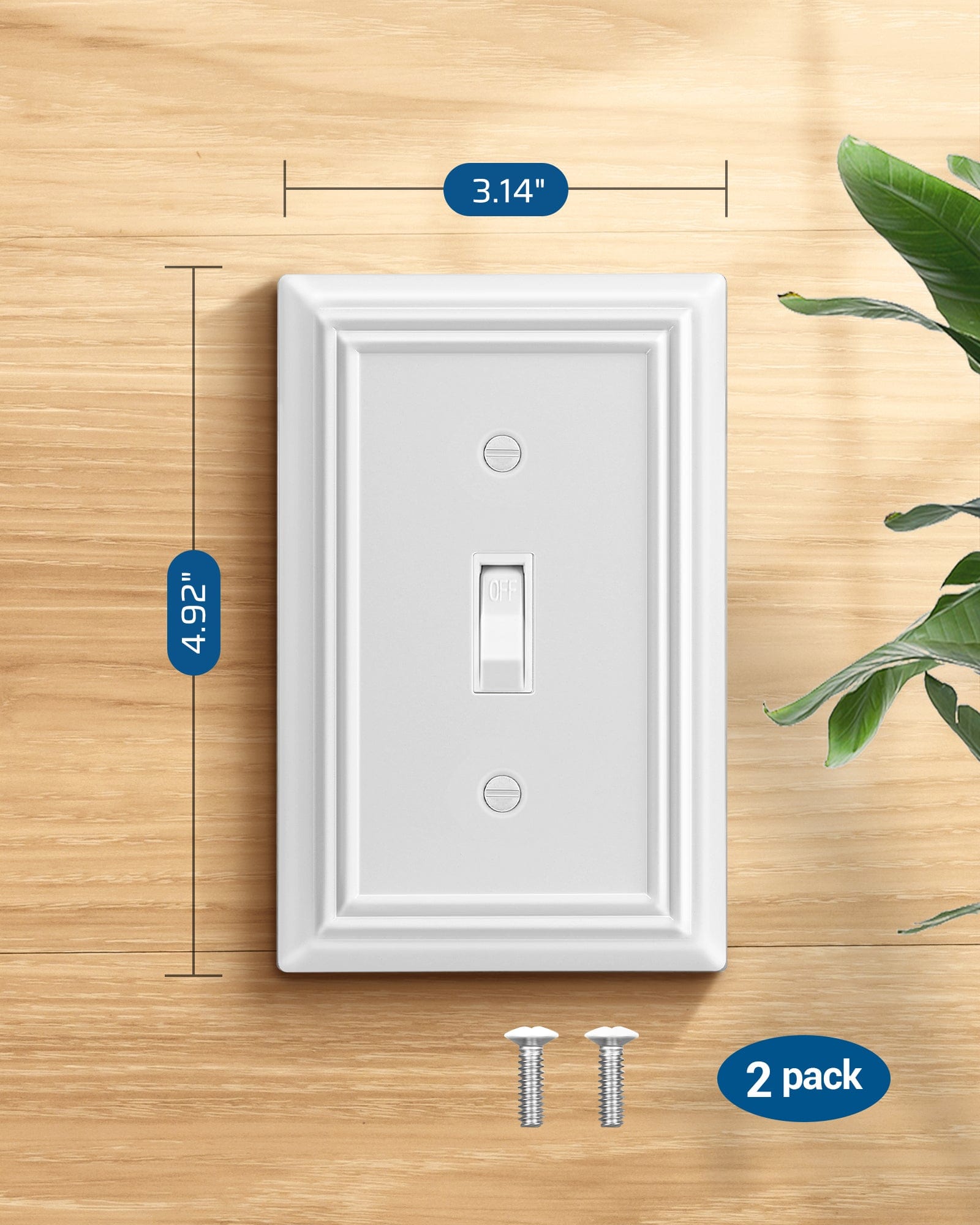 DEWENWILS Single Toggle Wall Plates, White Metal Light Switch Cover Plates, 4.92" x 3.14" Outlet Wall Plates, Switch Plate Covers for Home Decor, 2 Pack-HTWP12C