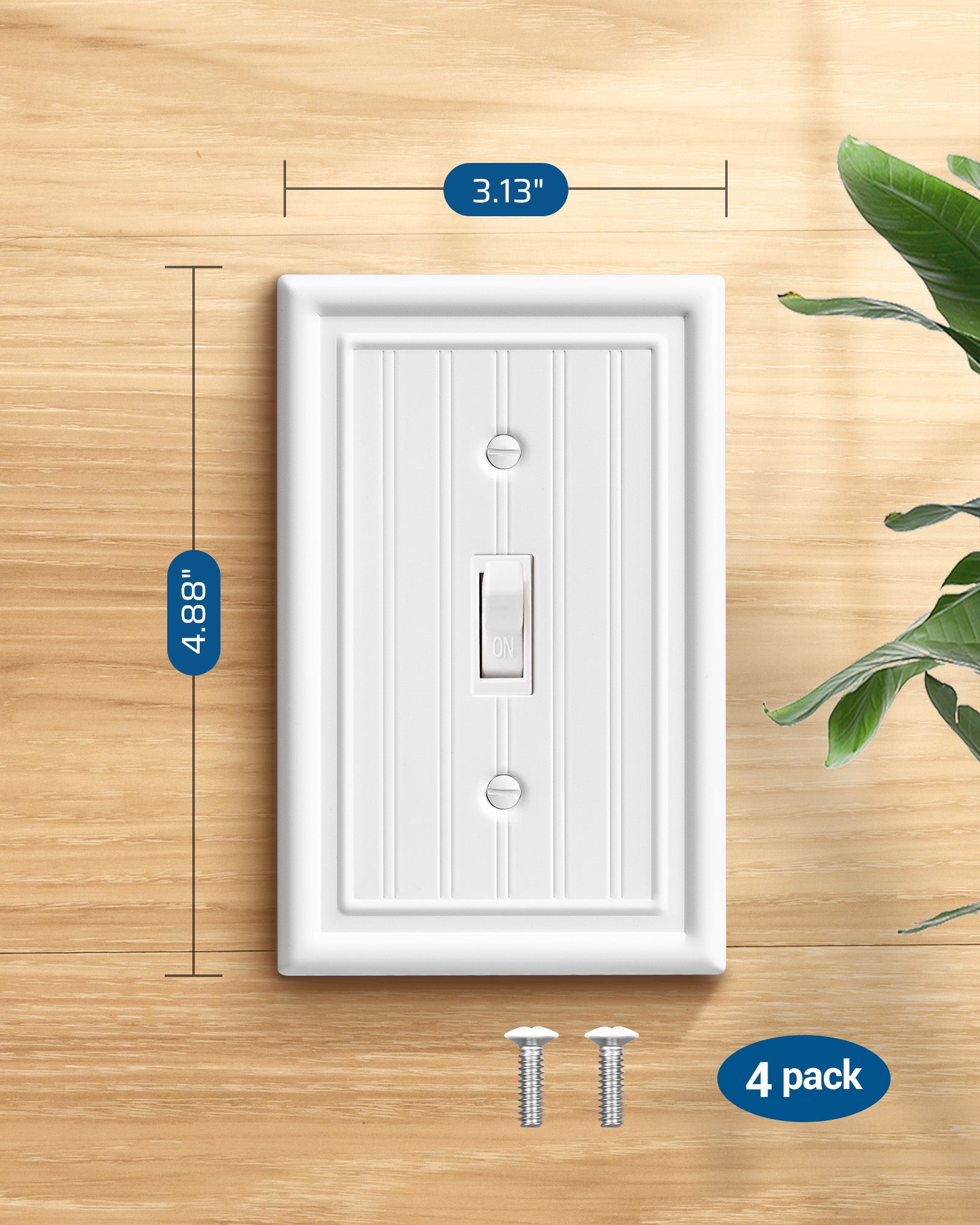 DEWENWILS 4-Pack White Outlet Covers & Switch Plates — Decorative Metal Wall Plates for Toggle Light Switches (1-Gang Standard Size)-HTWP08C