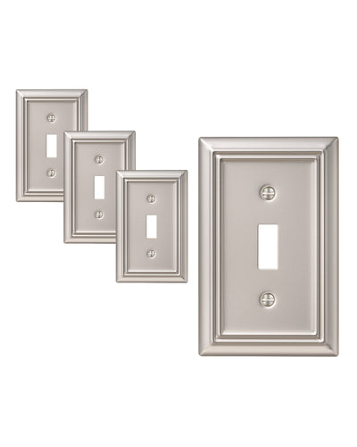 DEWENWILS Single Toggle Wall Plates, Satin Nickel Metal Outlet Covers, 4.92" x 3.14" Switch Plate Cover, Light Switch Cover Plates for Home Decor, 4 Pack-HTWP14F