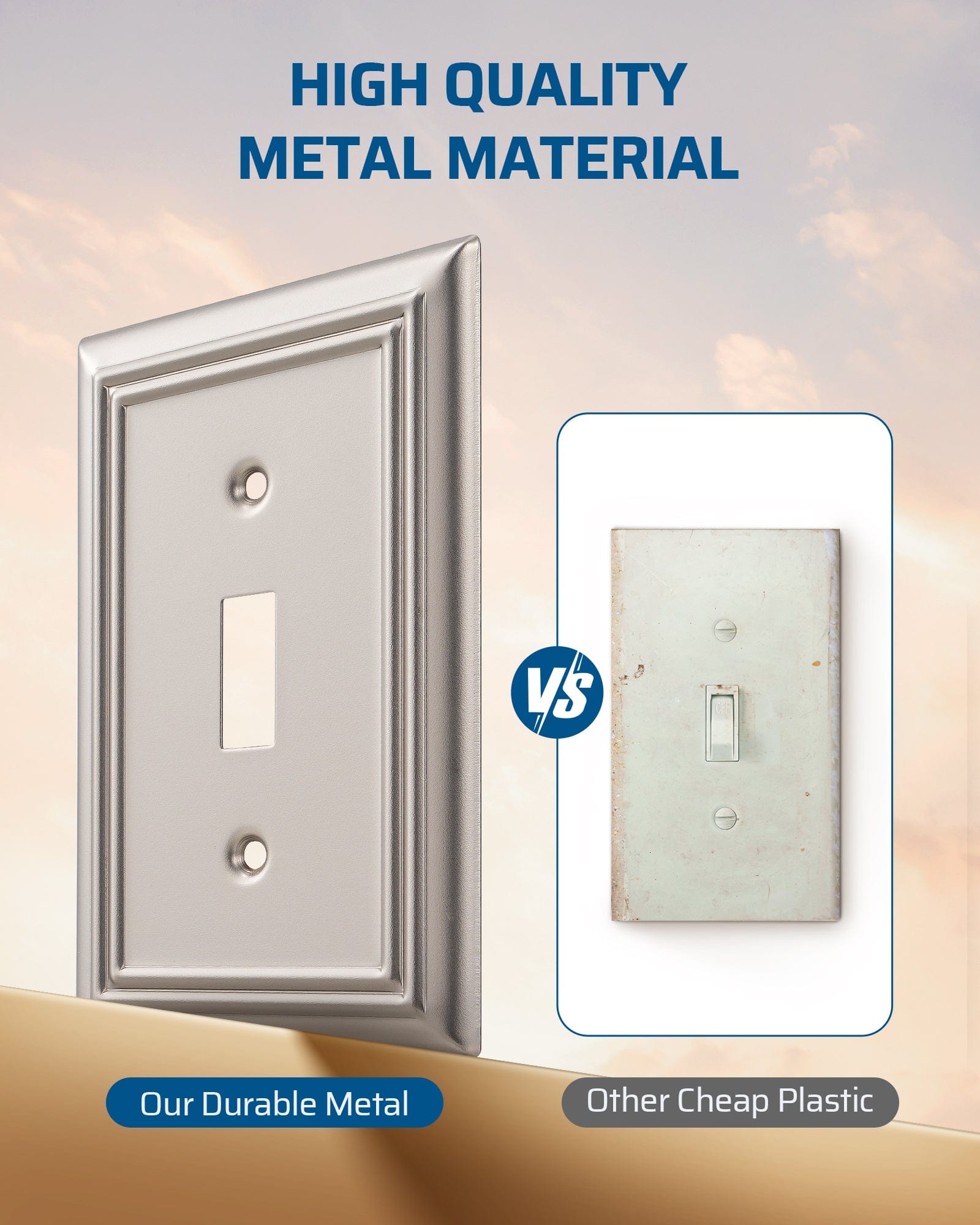 DEWENWILS Single Toggle Wall Plates, Satin Nickel Metal Outlet Covers, 4.92" x 3.14" Switch Plate Cover, Light Switch Cover Plates for Home Decor, 4 Pack-HTWP14F