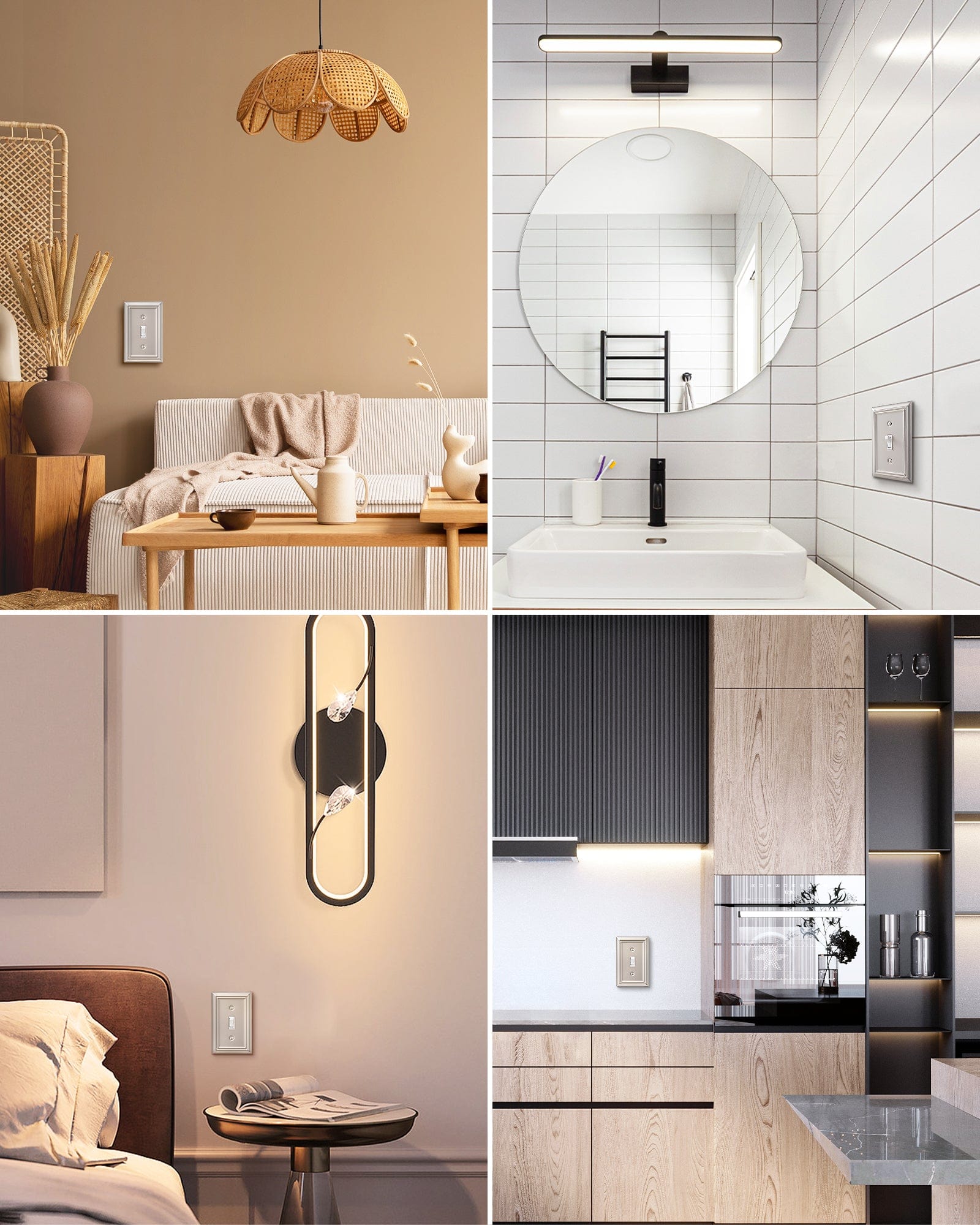 DEWENWILS Single Toggle Wall Plates, Satin Nickel Metal Outlet Covers, 4.92" x 3.14" Switch Plate Cover, Light Switch Cover Plates for Home Decor, 4 Pack-HTWP14F