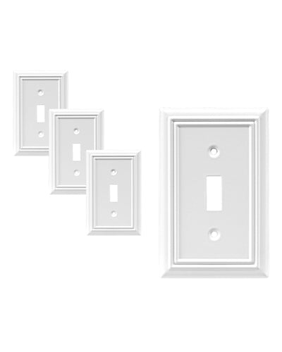 DEWENWILS Toggle Wall Plate, Metal Outlet Cover, Standard Size 1-Gang Light Switch Cover,Durable Receptacle Cover (4 Pack, White)-HTWP14G