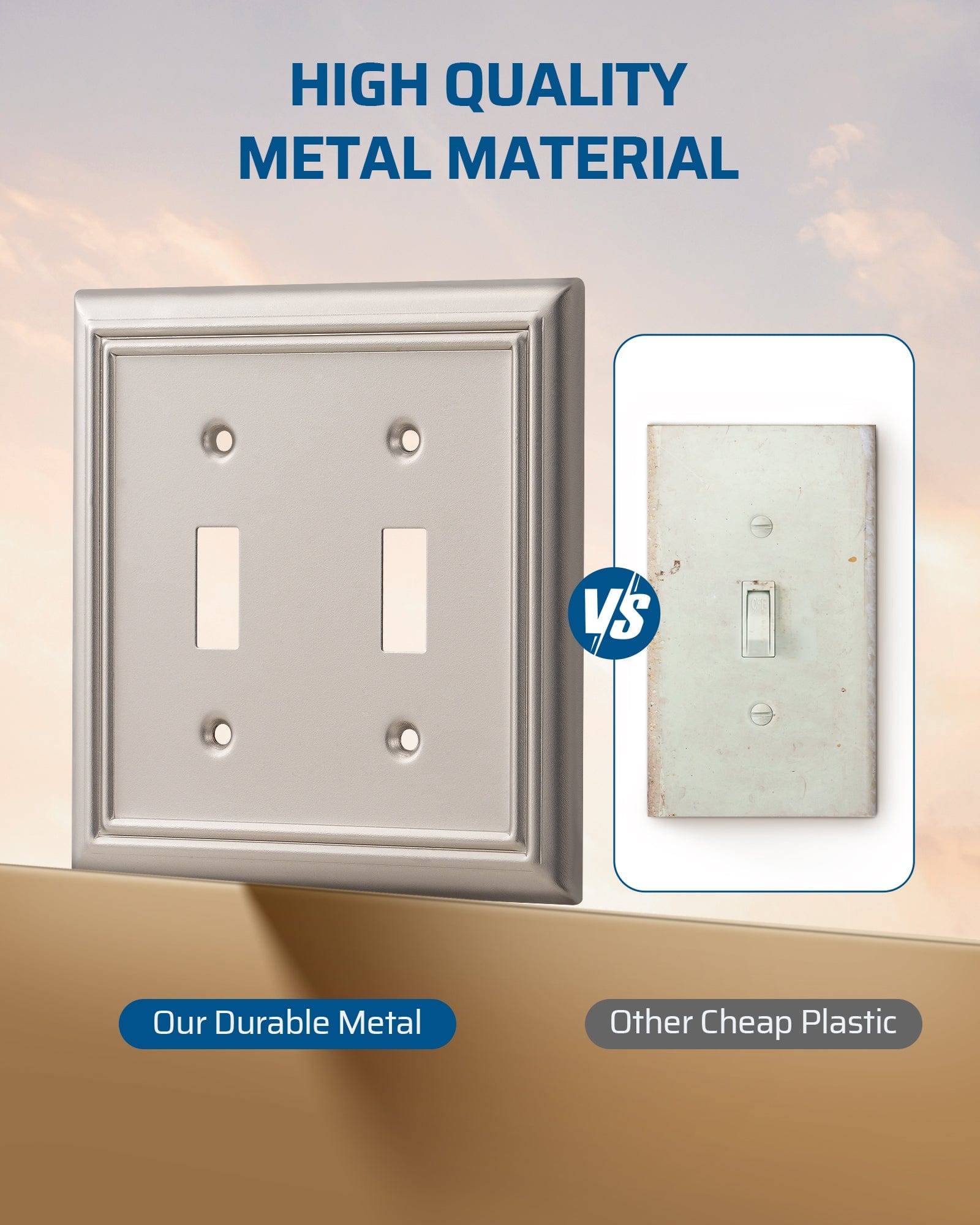 DEWENWILS Double Toggle Wall Plates, Satin Nickel Metal Outlet Covers, 4.92" x 4.98" Switch Plate Cover, Light Switch Cover Plates for Home Decor, 2 Pack-HTWP22F