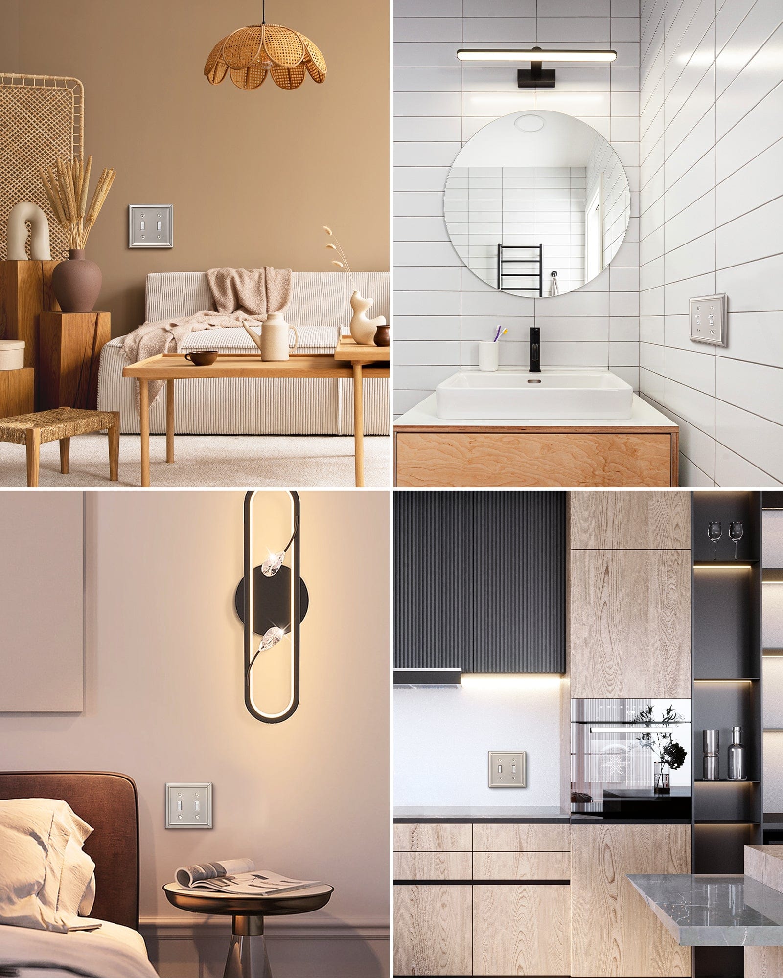 DEWENWILS Double Toggle Wall Plates, Satin Nickel Metal Outlet Covers, 4.92" x 4.98" Switch Plate Cover, Light Switch Cover Plates for Home Decor, 2 Pack-HTWP22F