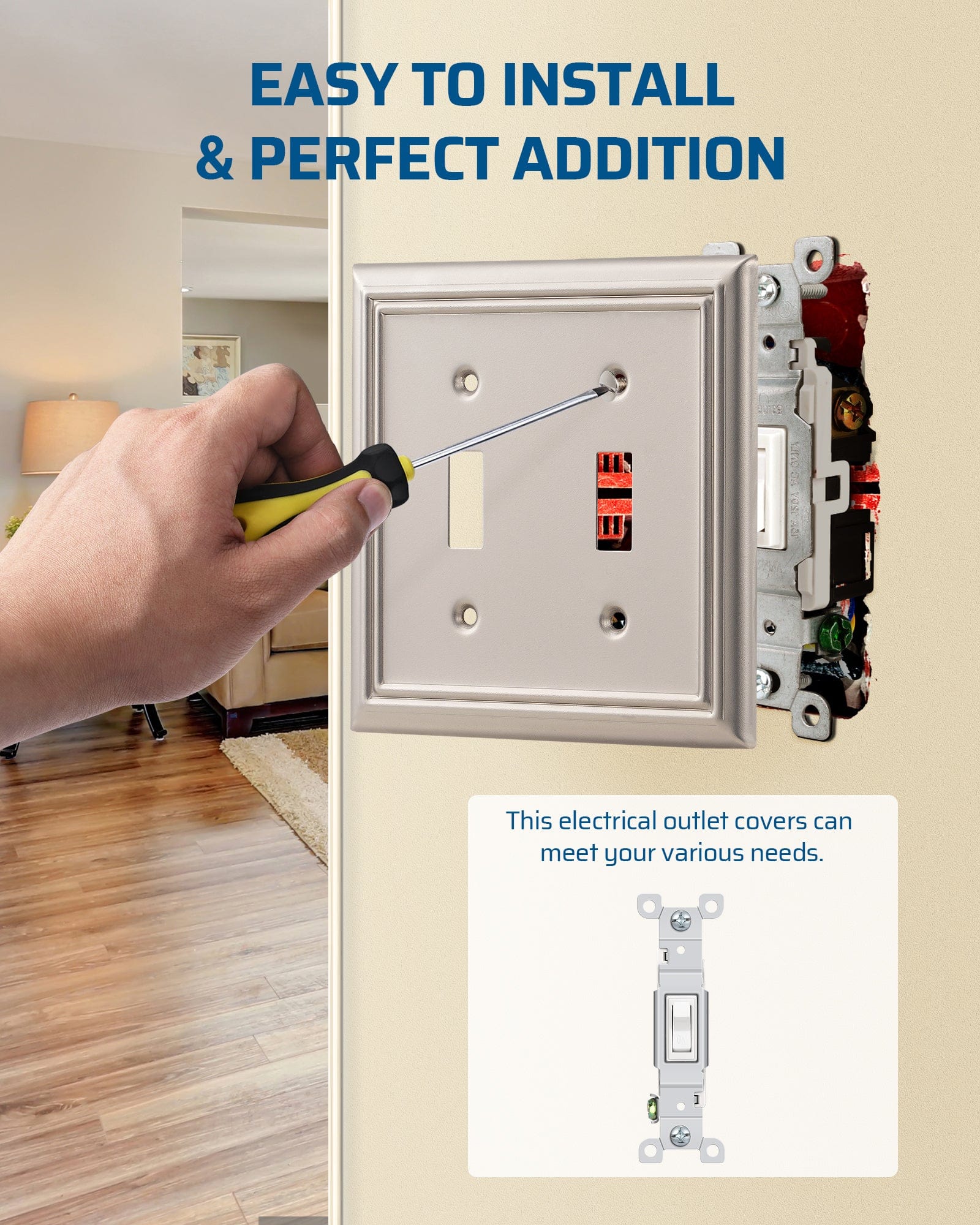 DEWENWILS Double Toggle Wall Plates, Satin Nickel Metal Outlet Covers, 4.92" x 4.98" Switch Plate Cover, Light Switch Cover Plates for Home Decor, 2 Pack-HTWP22F