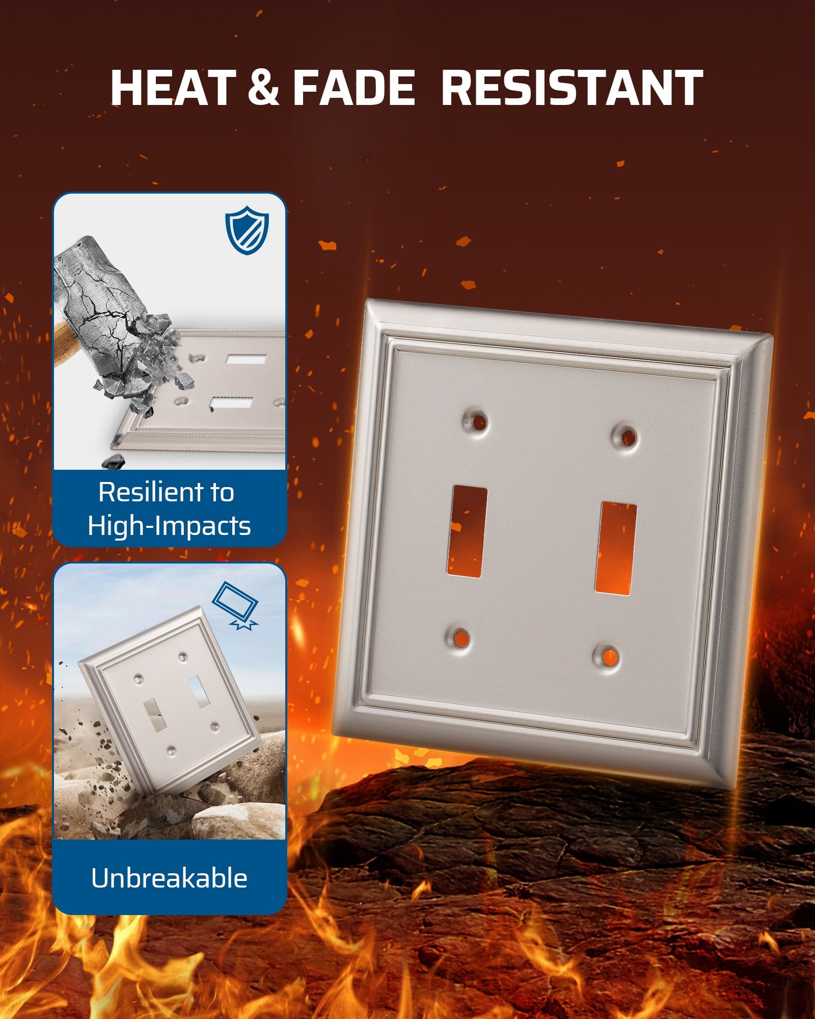 DEWENWILS Double Toggle Wall Plates, Satin Nickel Metal Outlet Covers, 4.92" x 4.98" Switch Plate Cover, Light Switch Cover Plates for Home Decor, 2 Pack-HTWP22F