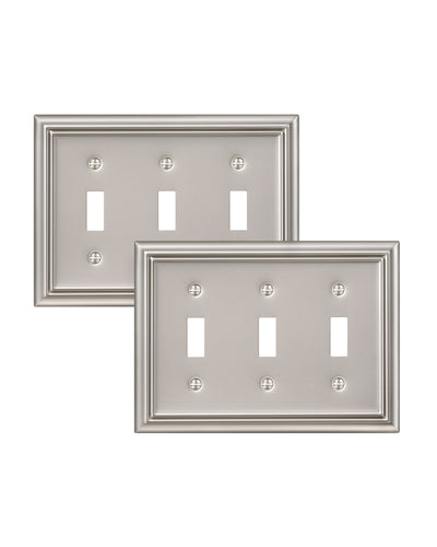 DEWENWILS Triple Toggle Wall Plates, Satin Nickel Metal Outlet Covers, 4.92" x 6.69" Switch Plate Cover, Light Switch Cover Plates for Home Decor, 2 Pack-HTWP32F