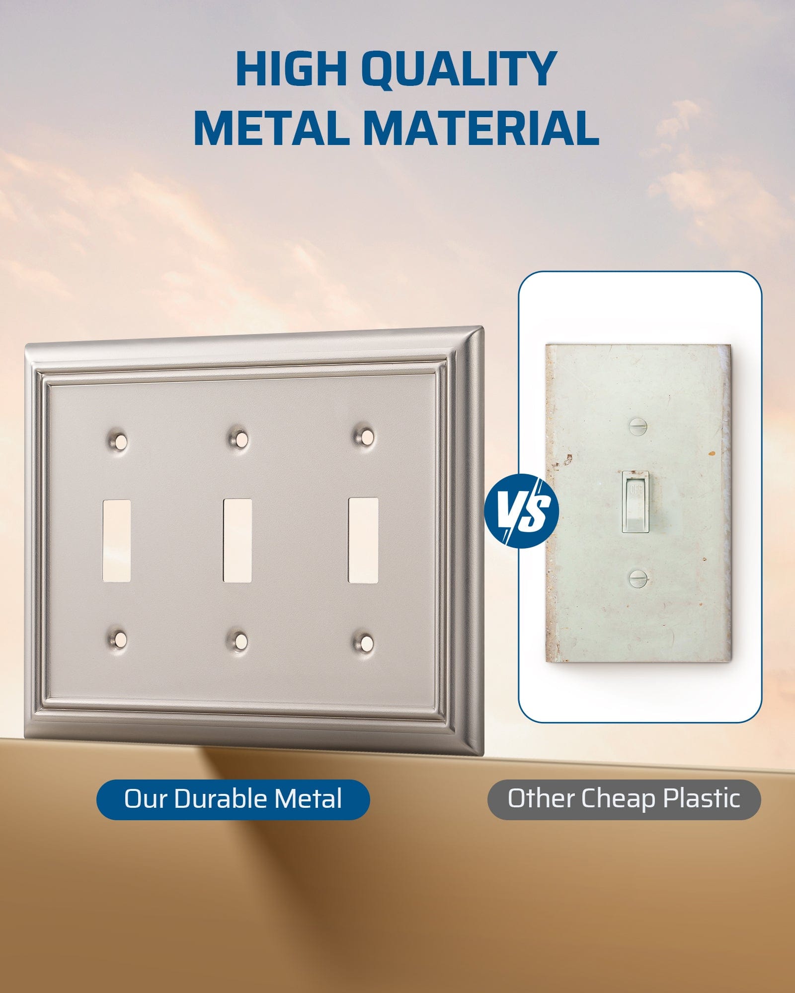 DEWENWILS Triple Toggle Wall Plates, Satin Nickel Metal Outlet Covers, 4.92" x 6.69" Switch Plate Cover, Light Switch Cover Plates for Home Decor, 2 Pack-HTWP32F