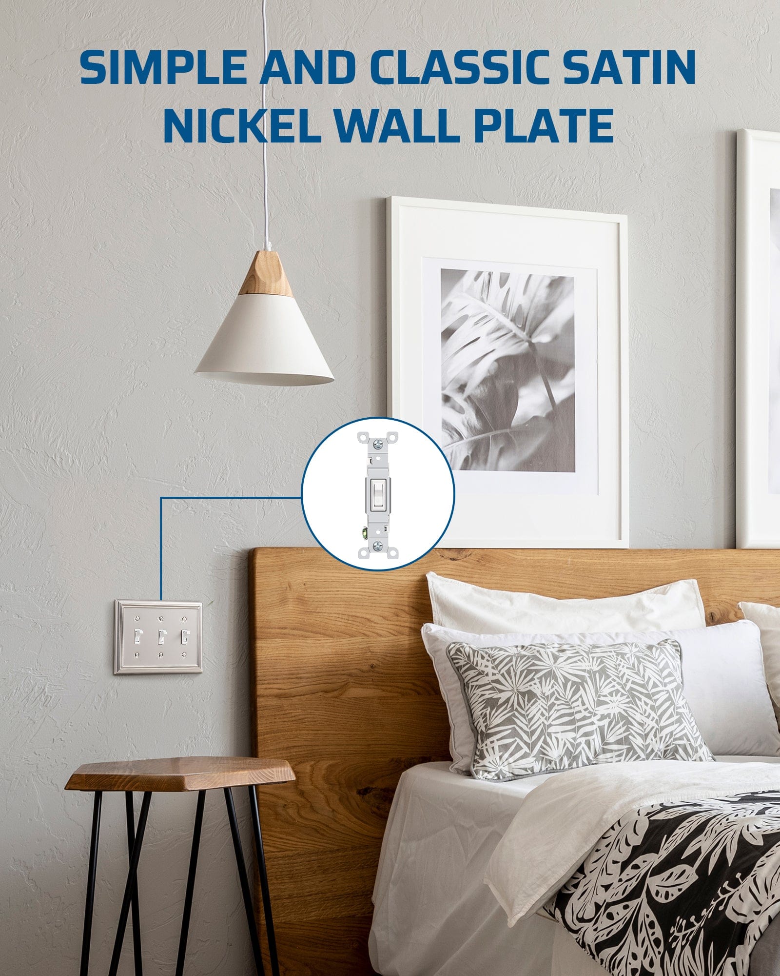 DEWENWILS Triple Toggle Wall Plates, Satin Nickel Metal Outlet Covers, 4.92" x 6.69" Switch Plate Cover, Light Switch Cover Plates for Home Decor, 2 Pack-HTWP32F