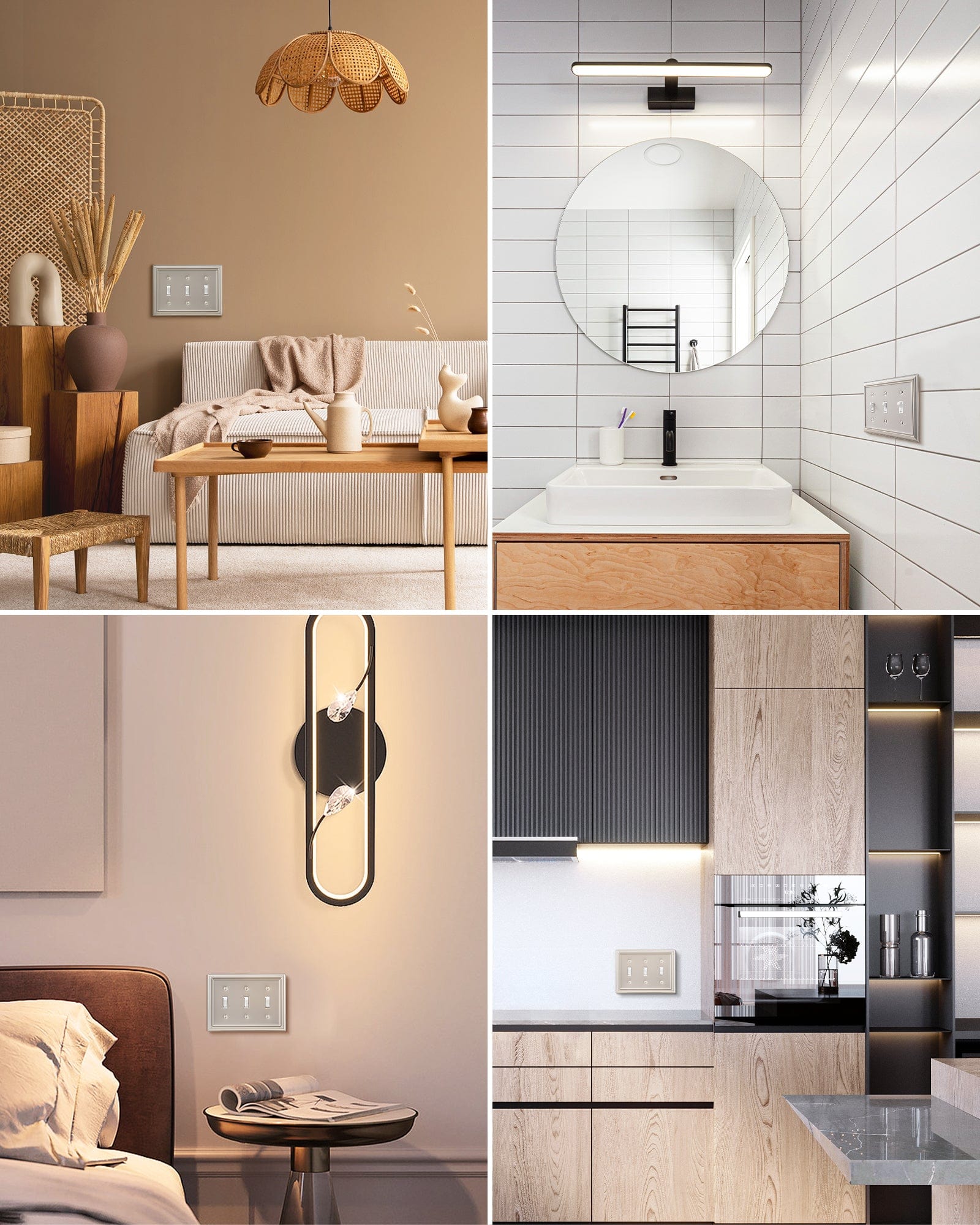 DEWENWILS Triple Toggle Wall Plates, Satin Nickel Metal Outlet Covers, 4.92" x 6.69" Switch Plate Cover, Light Switch Cover Plates for Home Decor, 2 Pack-HTWP32F