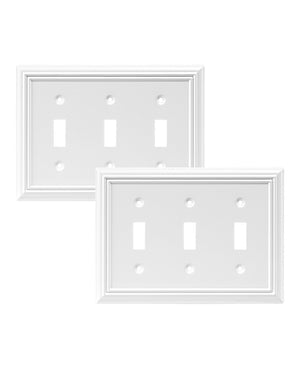 DEWENWILS Triple Toggle Wall Plate, Metal Outlet Cover, Standard Size 3-Gang Light Switch Cover,Durable Receptacle Cover (2 Pack, White)-HTWP32G