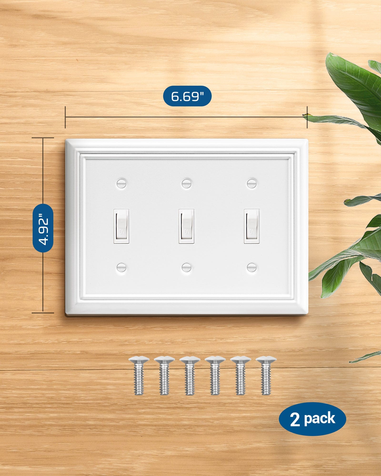 DEWENWILS Triple Toggle Wall Plate, Metal Outlet Cover, Standard Size 3-Gang Light Switch Cover,Durable Receptacle Cover (2 Pack, White)-HTWP32G
