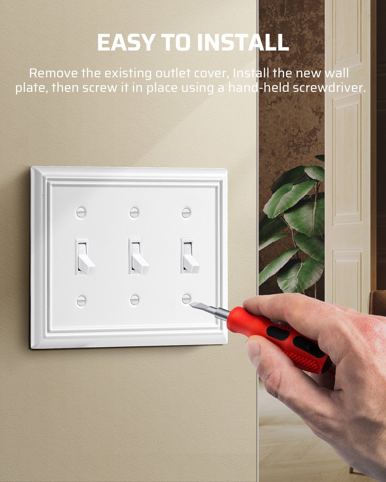 DEWENWILS Triple Toggle Wall Plate, Metal Outlet Cover, Standard Size 3-Gang Light Switch Cover,Durable Receptacle Cover (2 Pack, White)-HTWP32G