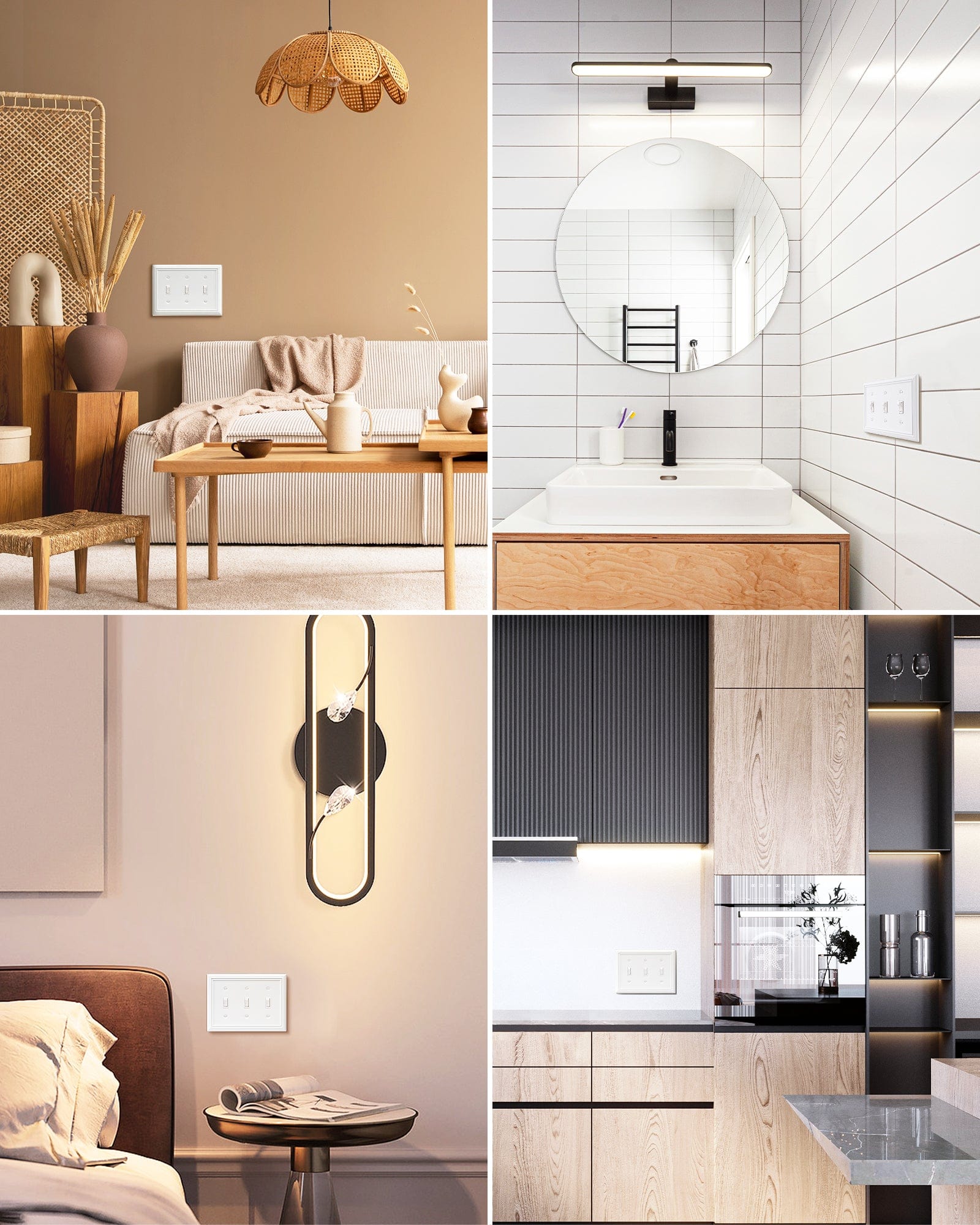 DEWENWILS Triple Toggle Wall Plate, Metal Outlet Cover, Standard Size 3-Gang Light Switch Cover,Durable Receptacle Cover (2 Pack, White)-HTWP32G