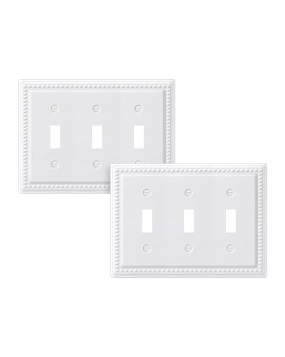 DEWENWILS 2 Pack Metal Outlet Covers, Tripple Toggle Wall Plate Cover, Classic White Finish Light Switch Cover Plates, 4.92"×4.98" Sunken Pearls Decorative Wall Plates Electrical Outlets-HTXP03C