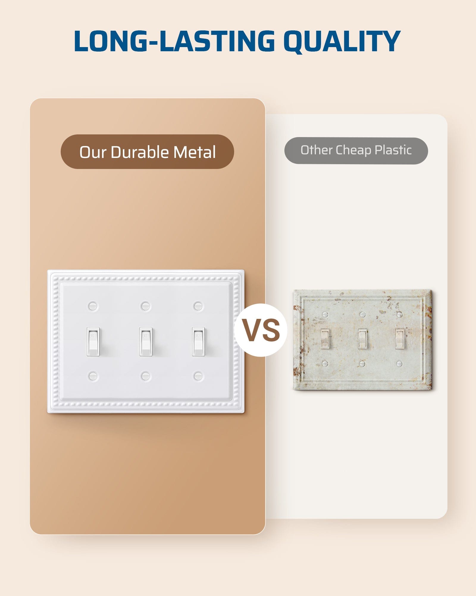 DEWENWILS 2 Pack Metal Outlet Covers, Tripple Toggle Wall Plate Cover, Classic White Finish Light Switch Cover Plates, 4.92"×4.98" Sunken Pearls Decorative Wall Plates Electrical Outlets-HTXP03C