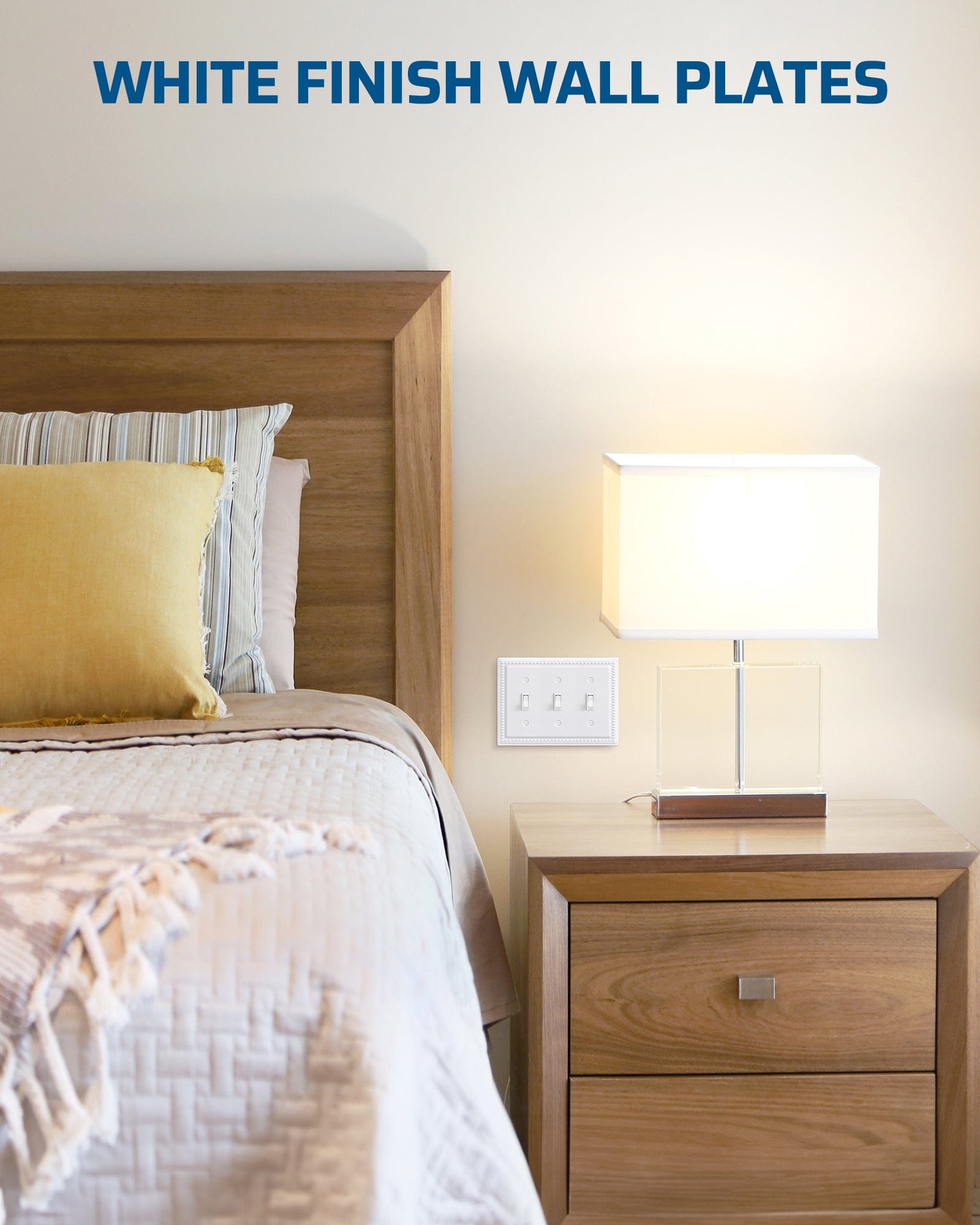 DEWENWILS 2 Pack Metal Outlet Covers, Tripple Toggle Wall Plate Cover, Classic White Finish Light Switch Cover Plates, 4.92"×4.98" Sunken Pearls Decorative Wall Plates Electrical Outlets-HTXP03C