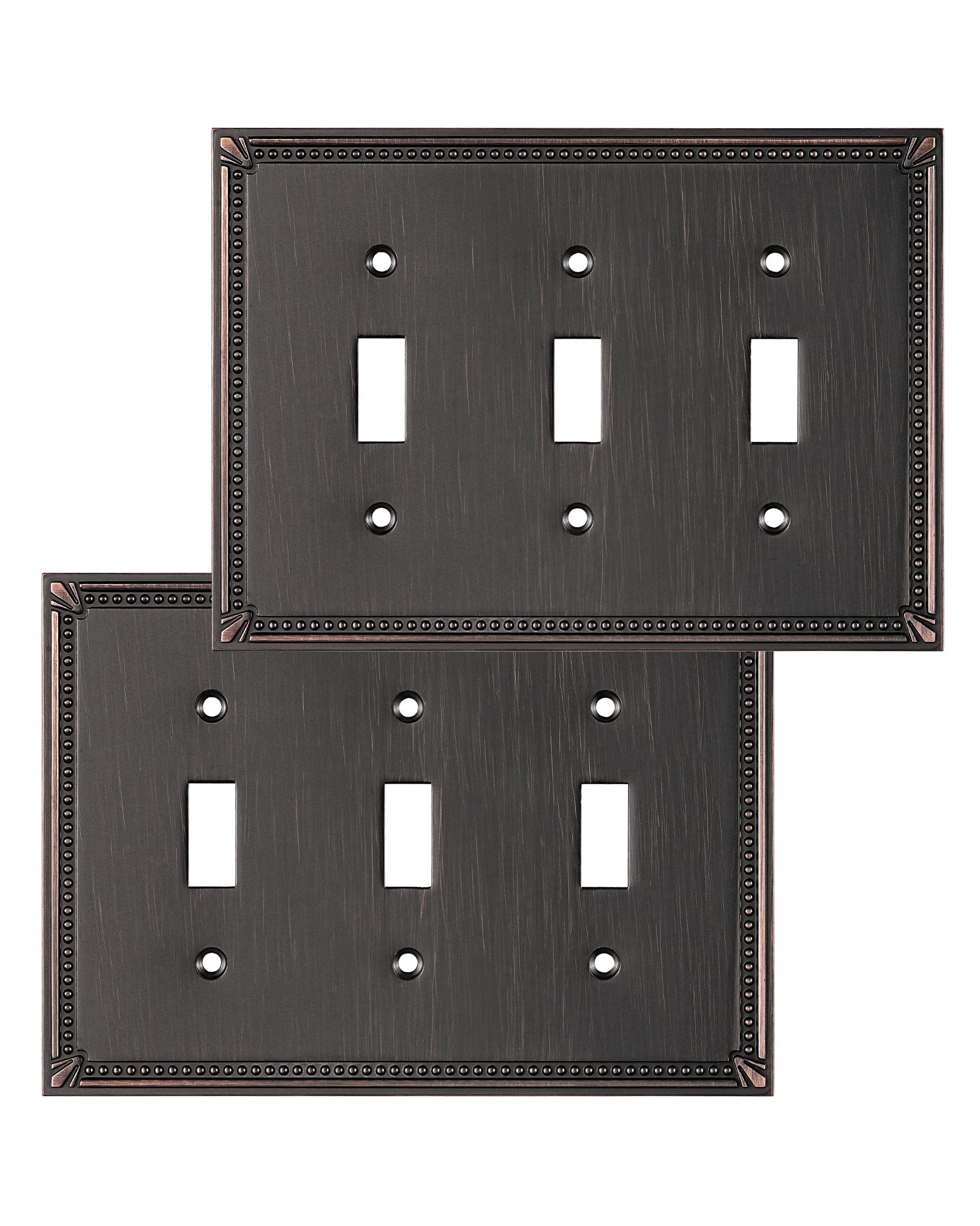 DEWENWILS 2 Pack Zinc Alloy Wall Plate Covers, 6.77"×4.84" Triple Toggle Outlet Cover, Oil Rubbed Bronze Finish Light Switch Plate Cover, Sunken Pearls Decorative Wall Plates Electrical Outlet Cover-HTXP04B