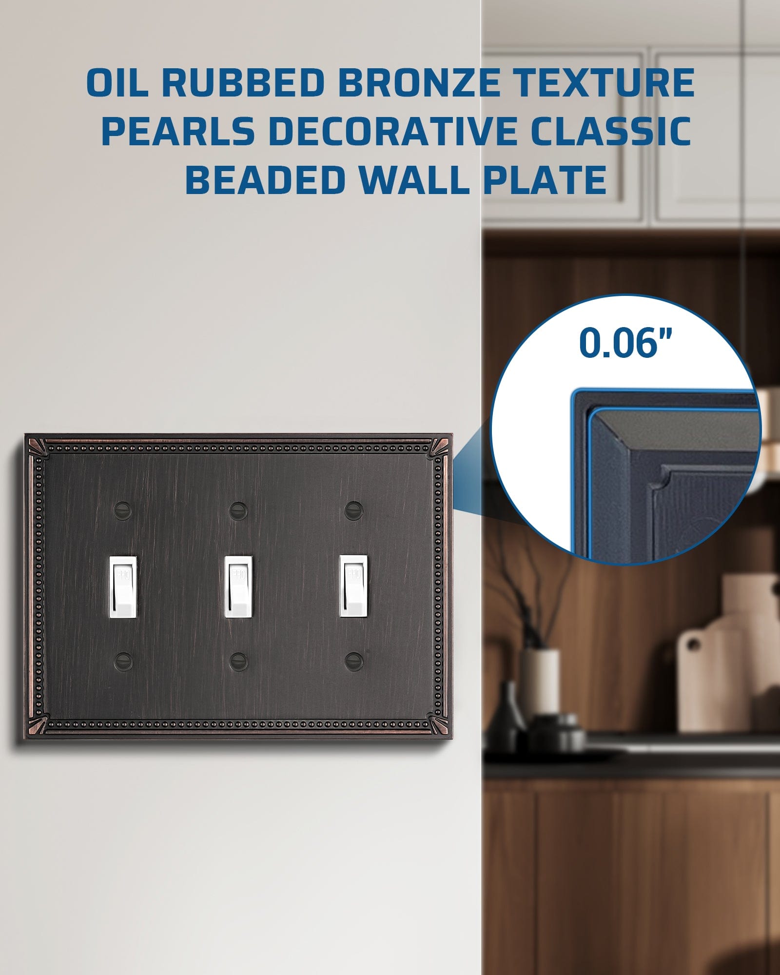 DEWENWILS 2 Pack Zinc Alloy Wall Plate Covers, 6.77"×4.84" Triple Toggle Outlet Cover, Oil Rubbed Bronze Finish Light Switch Plate Cover, Sunken Pearls Decorative Wall Plates Electrical Outlet Cover-HTXP04B
