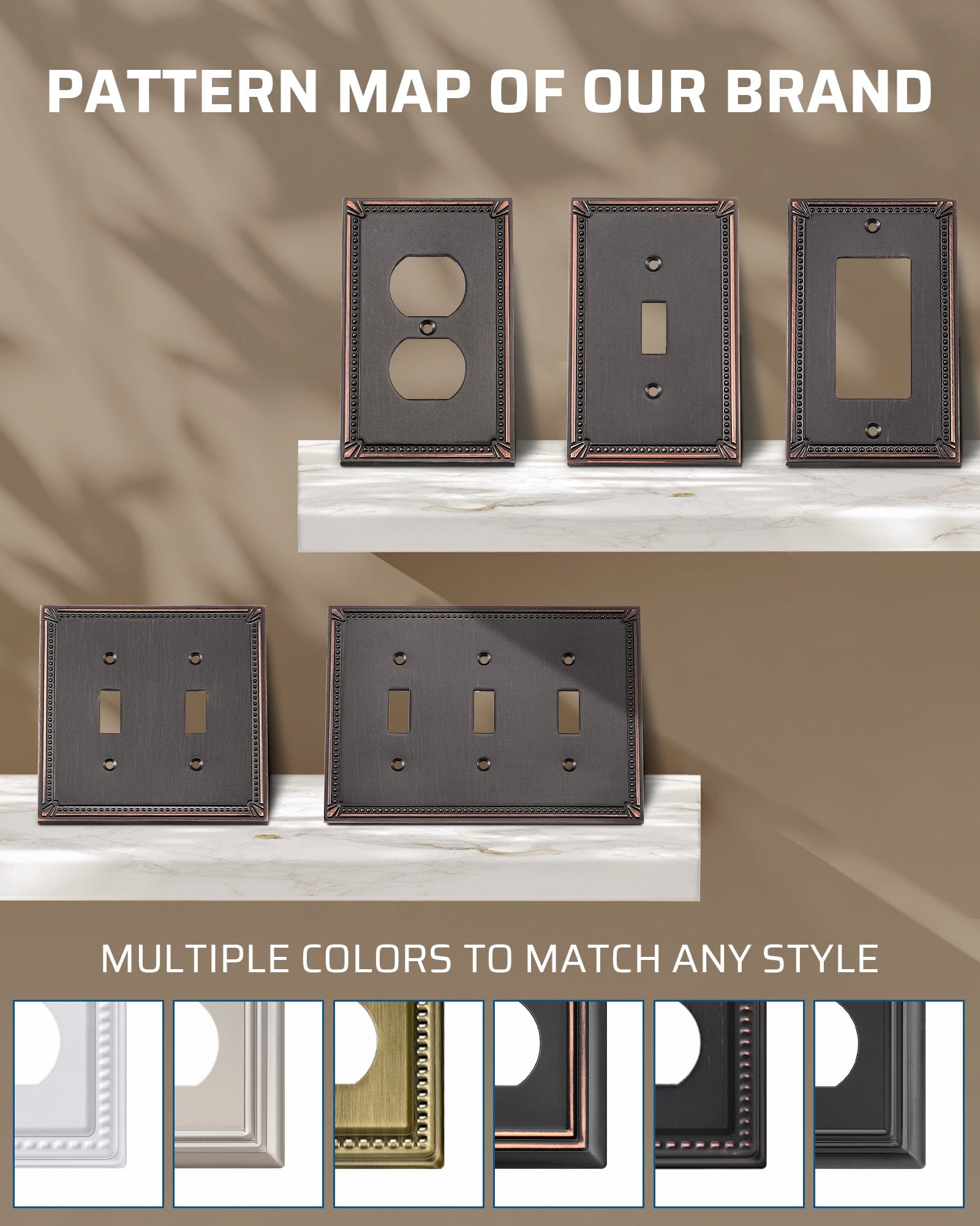 DEWENWILS 2 Pack Zinc Alloy Wall Plate Covers, 6.77"×4.84" Triple Toggle Outlet Cover, Oil Rubbed Bronze Finish Light Switch Plate Cover, Sunken Pearls Decorative Wall Plates Electrical Outlet Cover-HTXP04B